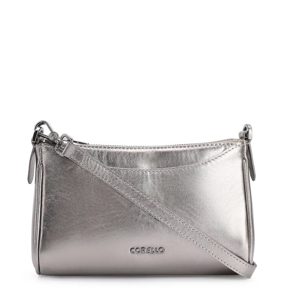Bolsa Transversal Couro Prata