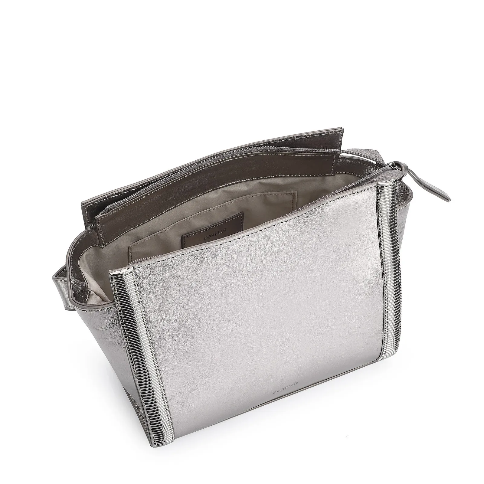 Bolsa Transversal Couro Prata