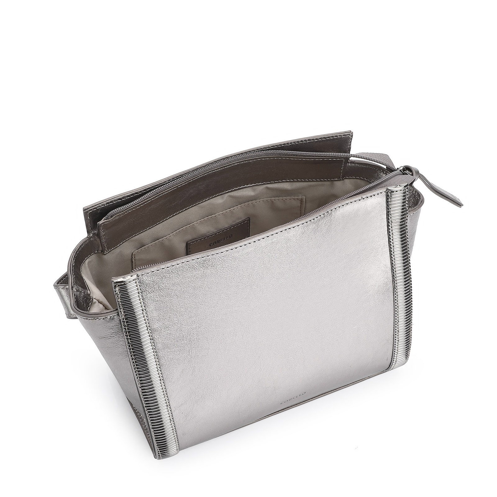 Bolsa Transversal Couro Prata