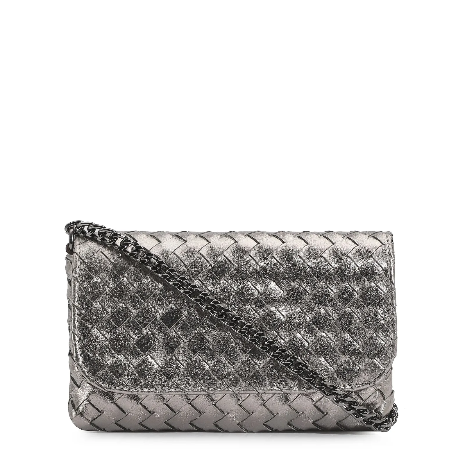 Bolsa Transversal Couro Prata