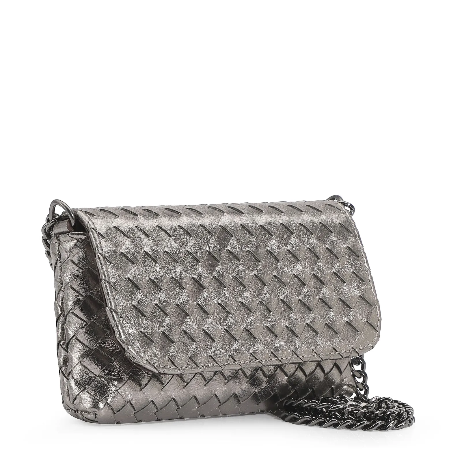 Bolsa Transversal Couro Prata