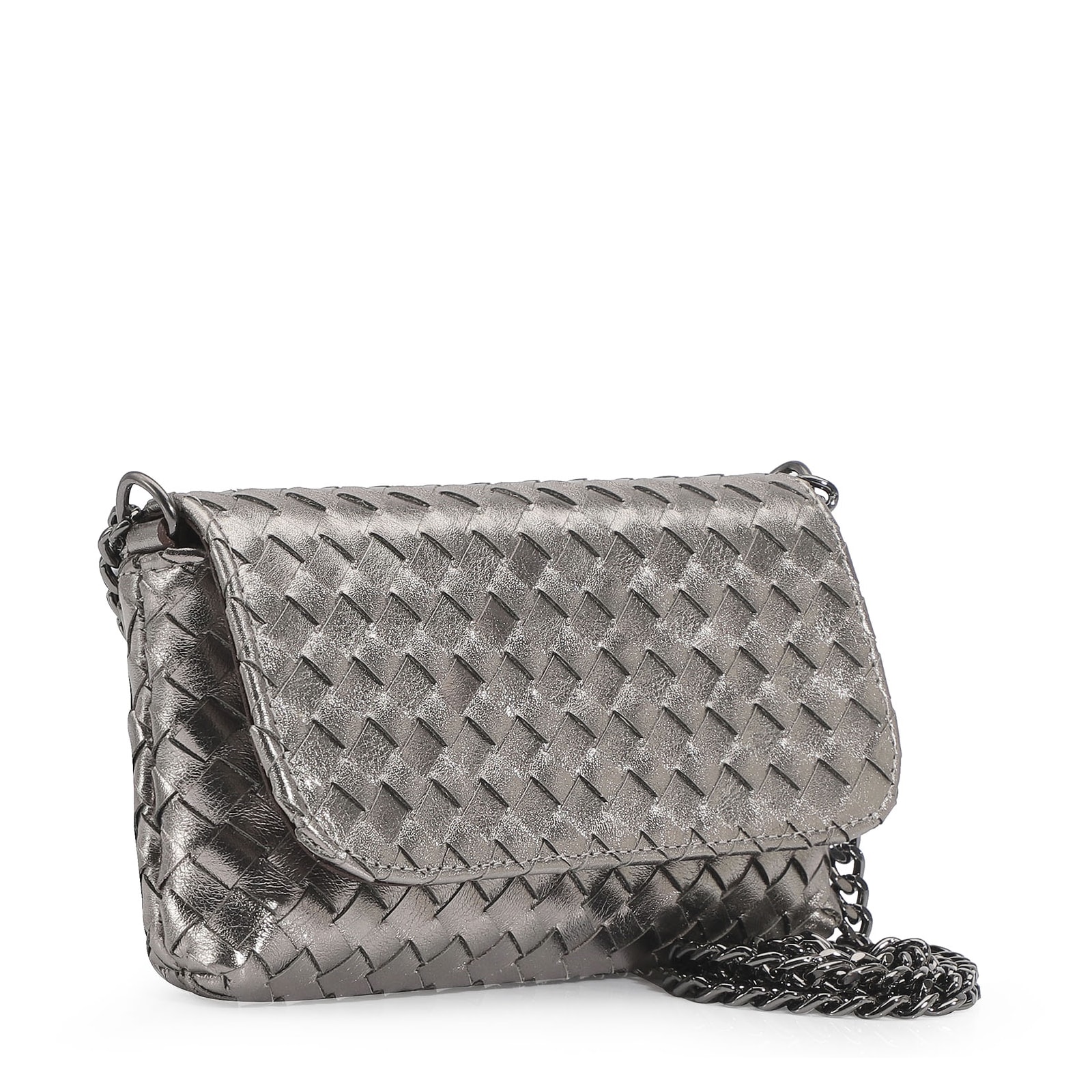 Bolsa Transversal Couro Prata