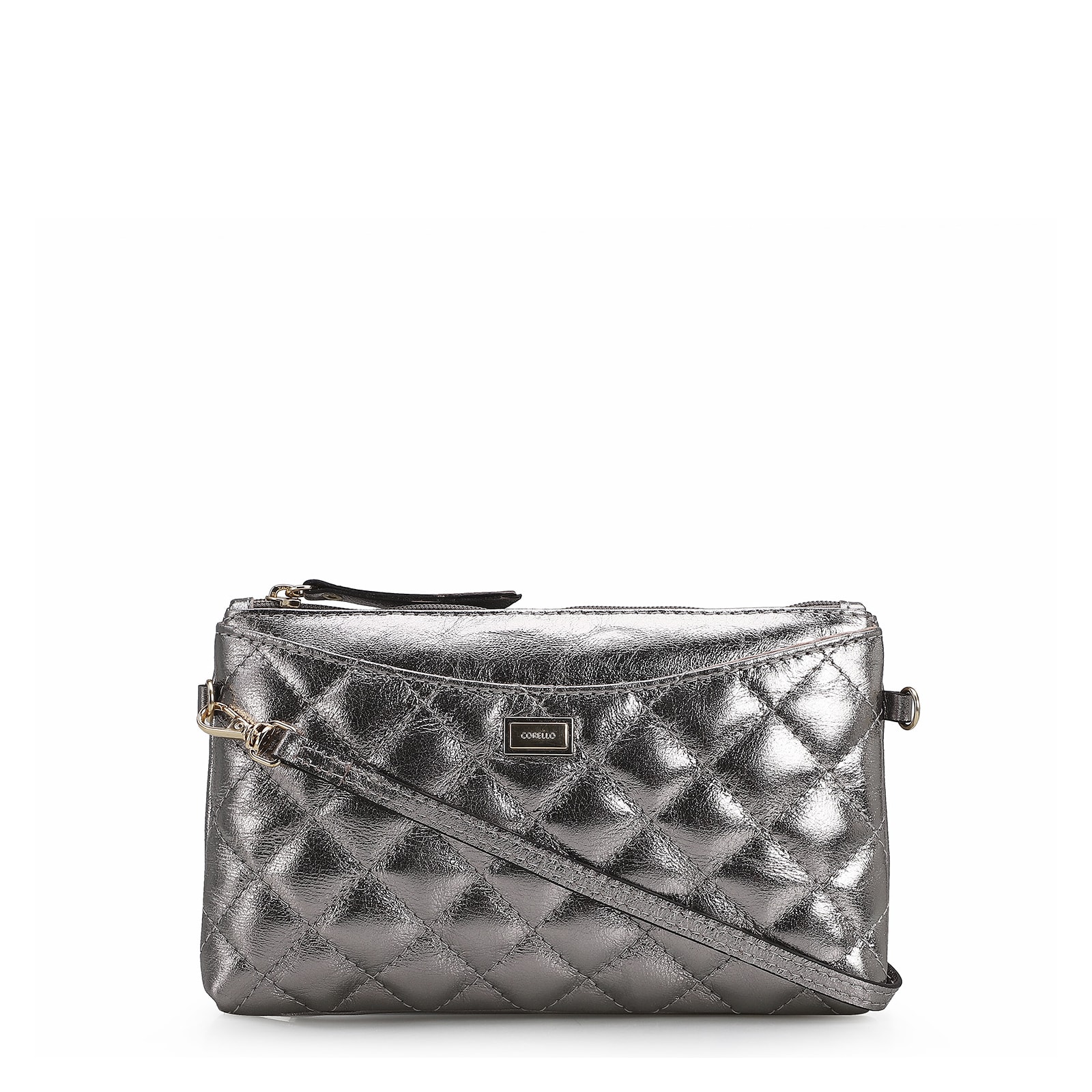 Bolsa Transversal Couro Prata Velho