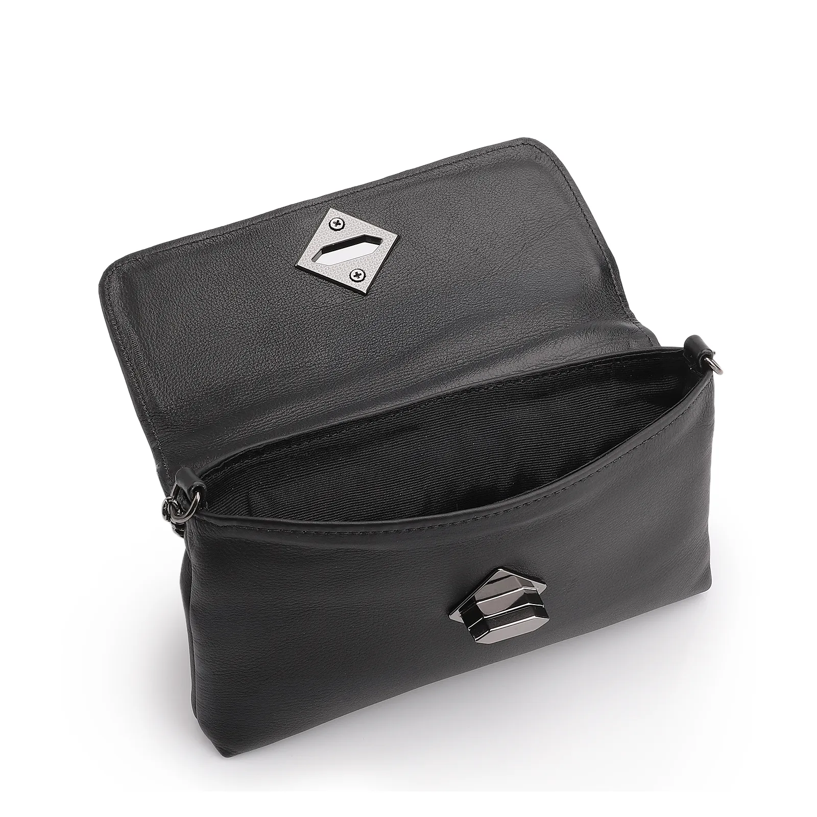  Bolsa Transversal Couro Preto