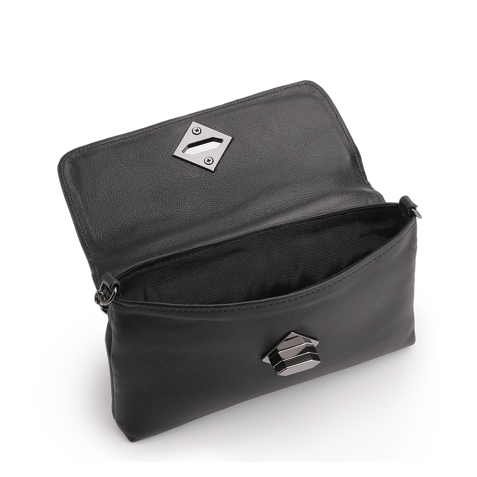  Bolsa Transversal Couro Preto