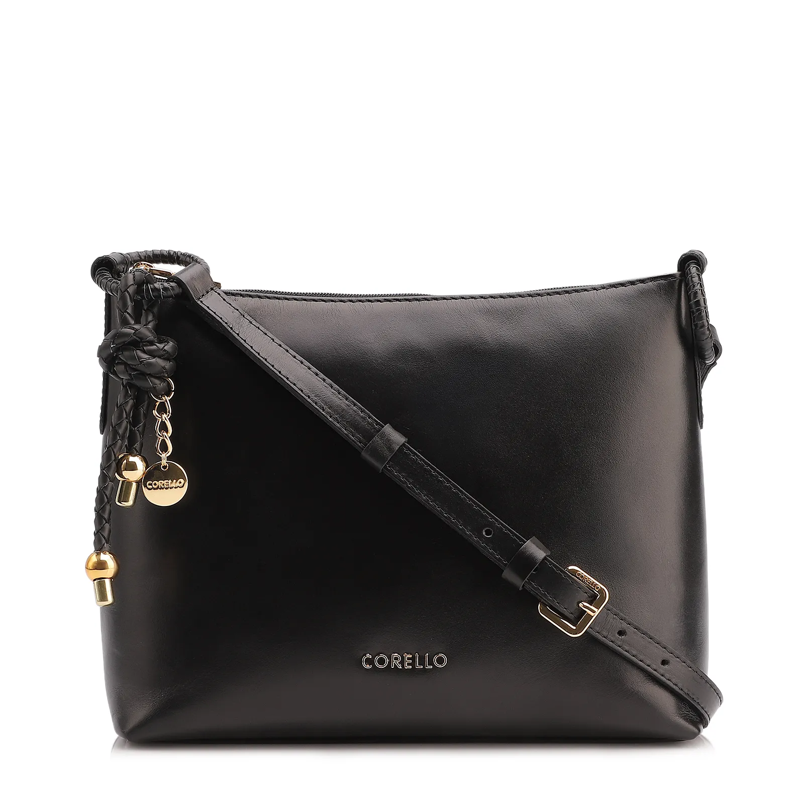  Bolsa Transversal Couro Preto