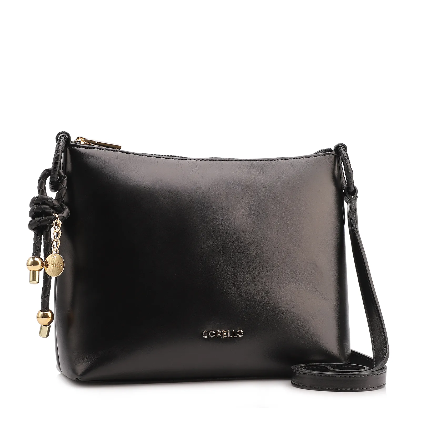 Bolsa Transversal Couro Preto