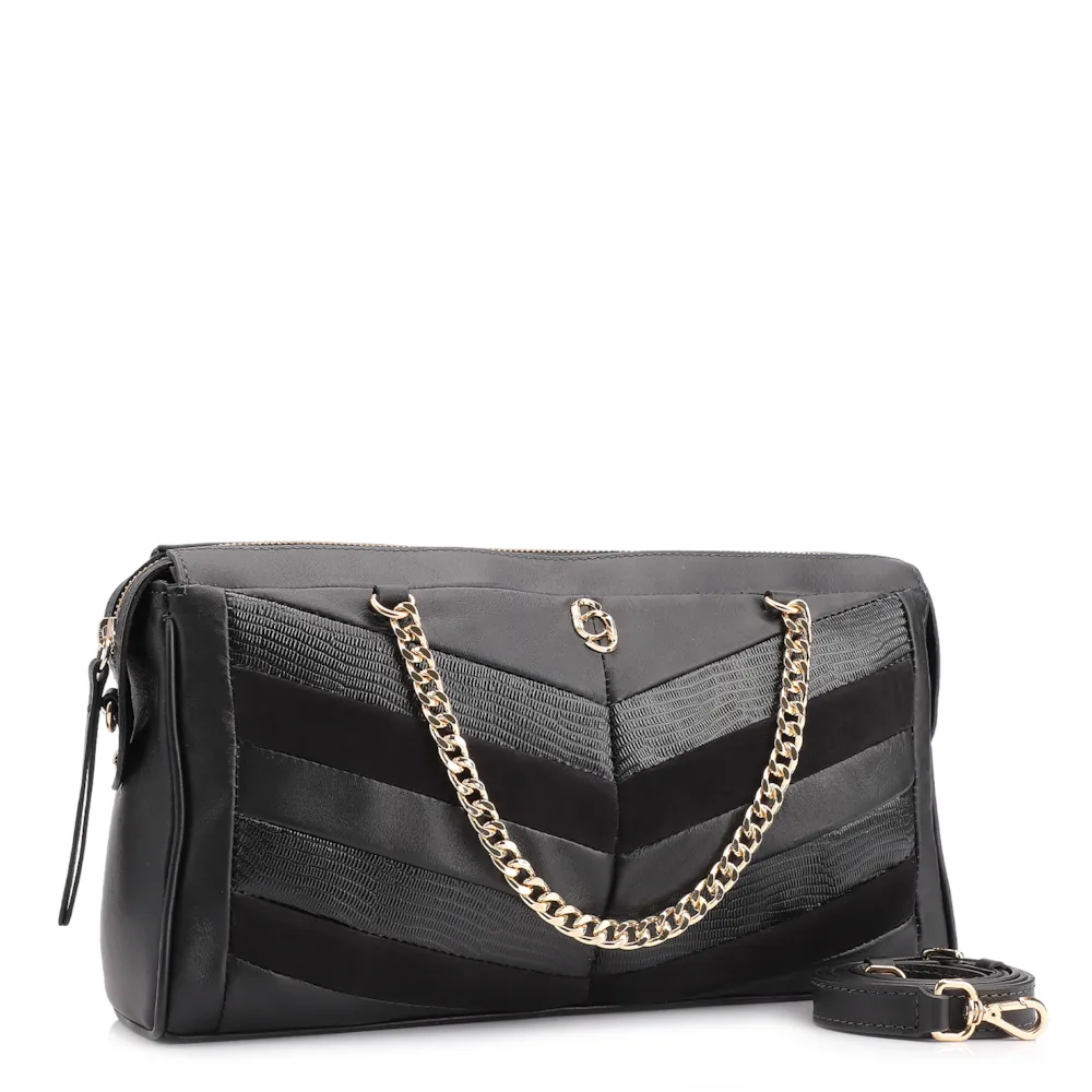 Bolsa Transversal Couro Preto/Couro Nobuck Preto/Lezard Preto - imagem 2