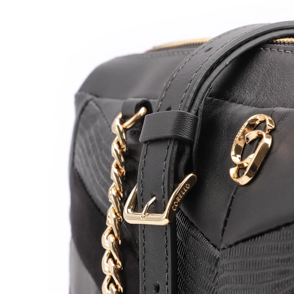 Bolsa Transversal Couro Preto/Couro Nobuck Preto/Lezard Preto - imagem 5