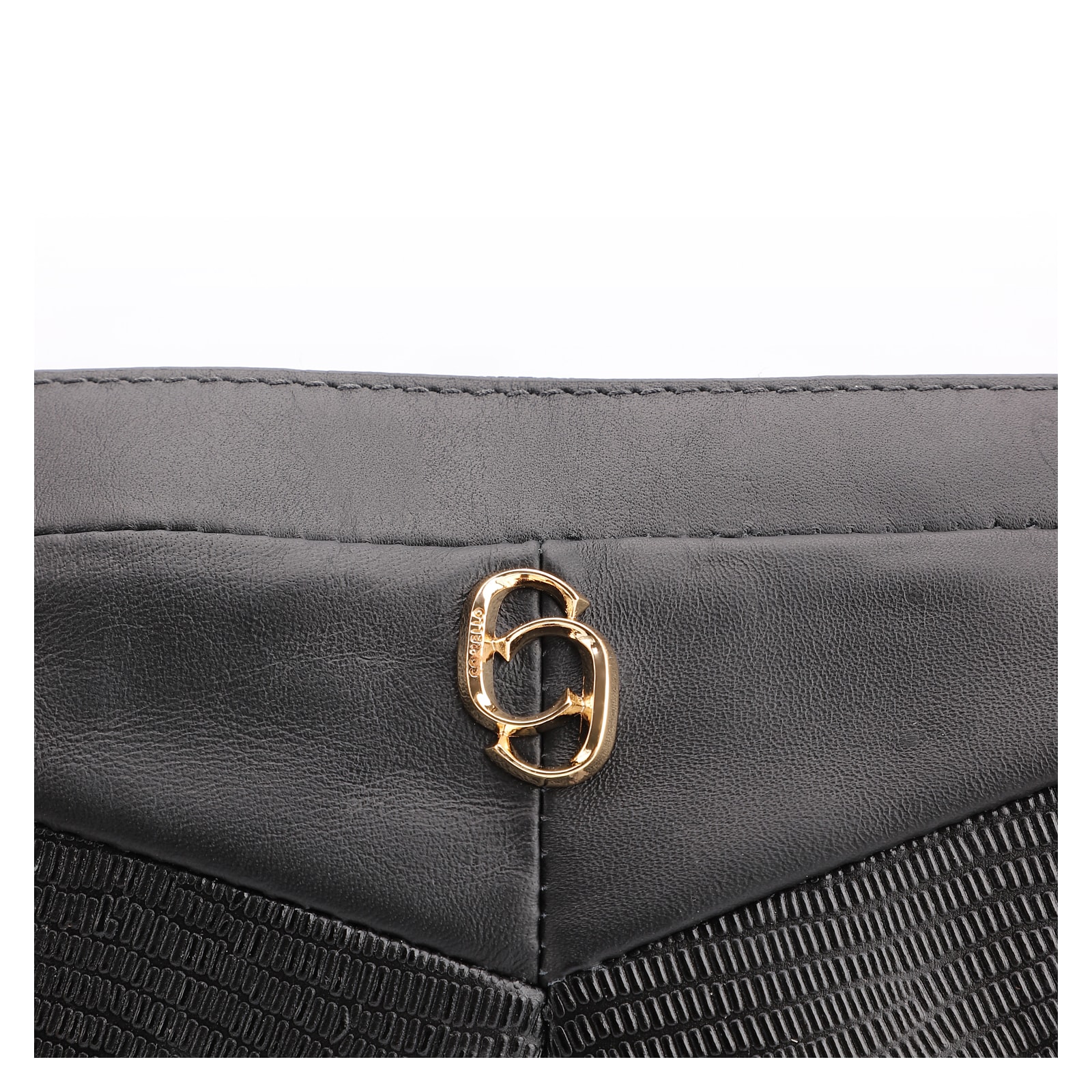 Bolsa Transversal Couro Preto/Couro Nobuck Preto/Lezard Preto