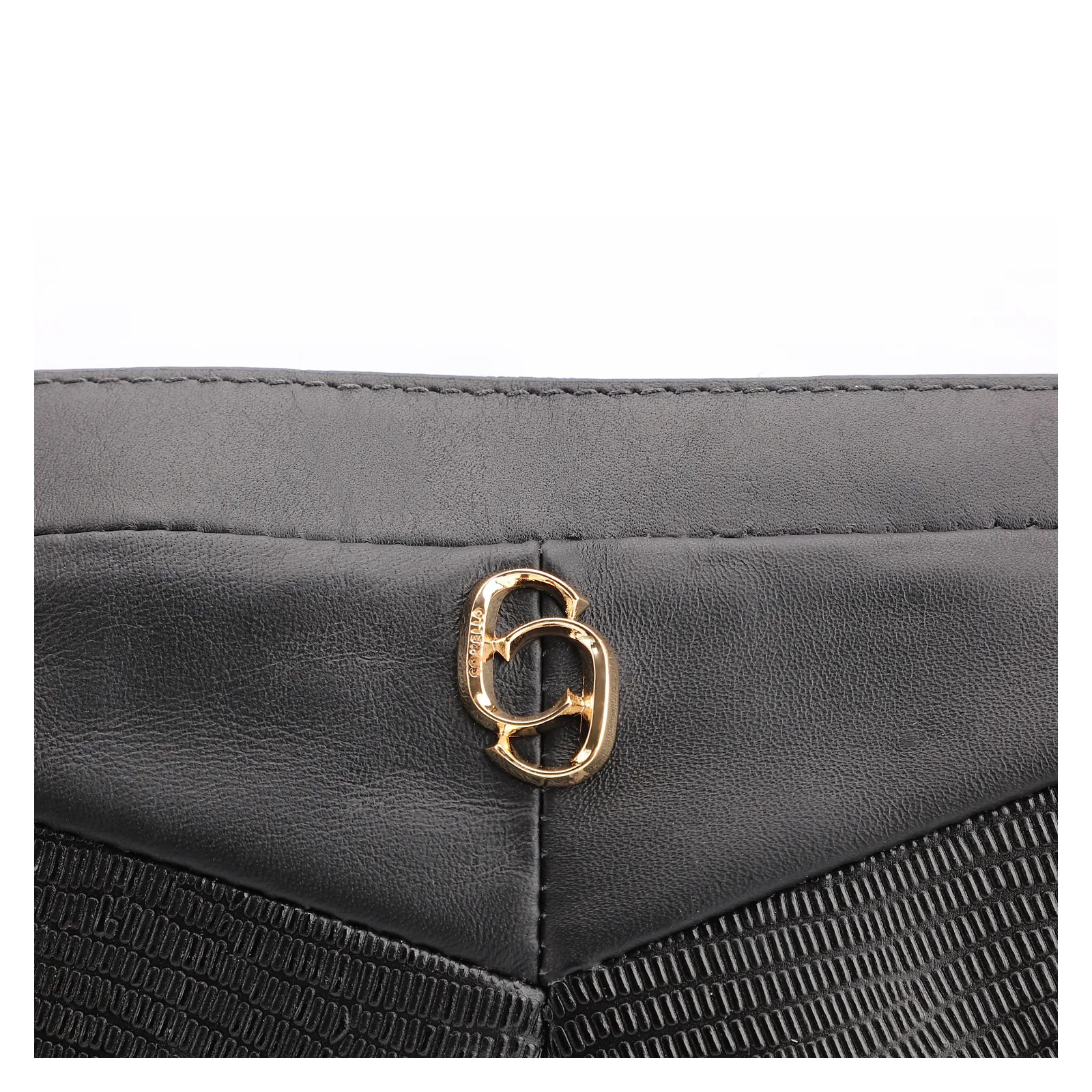 Bolsa Transversal Couro Preto/Couro Nobuck Preto/Lezard Preto