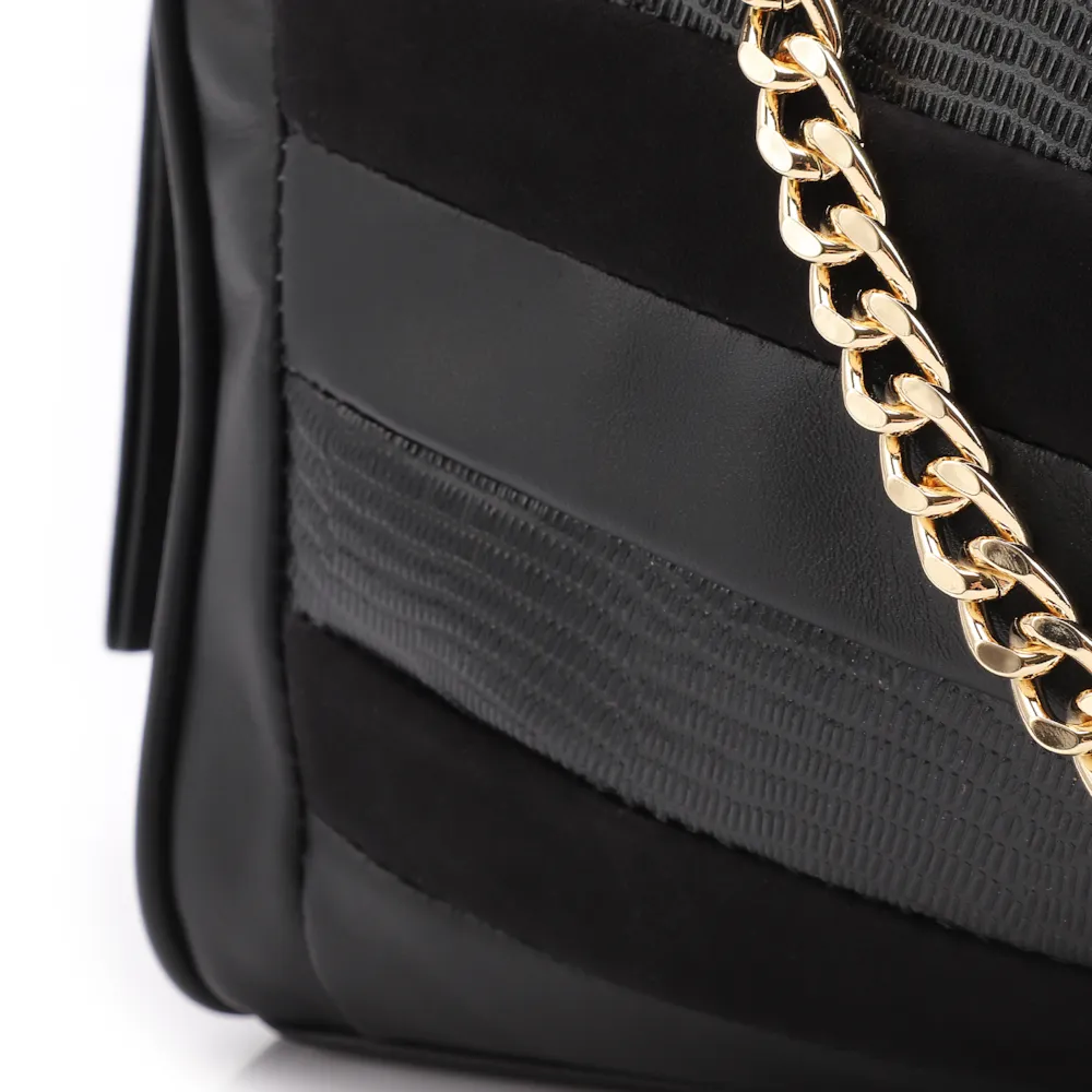 Bolsa Transversal Couro Preto/Couro Nobuck Preto/Lezard Preto - imagem 7