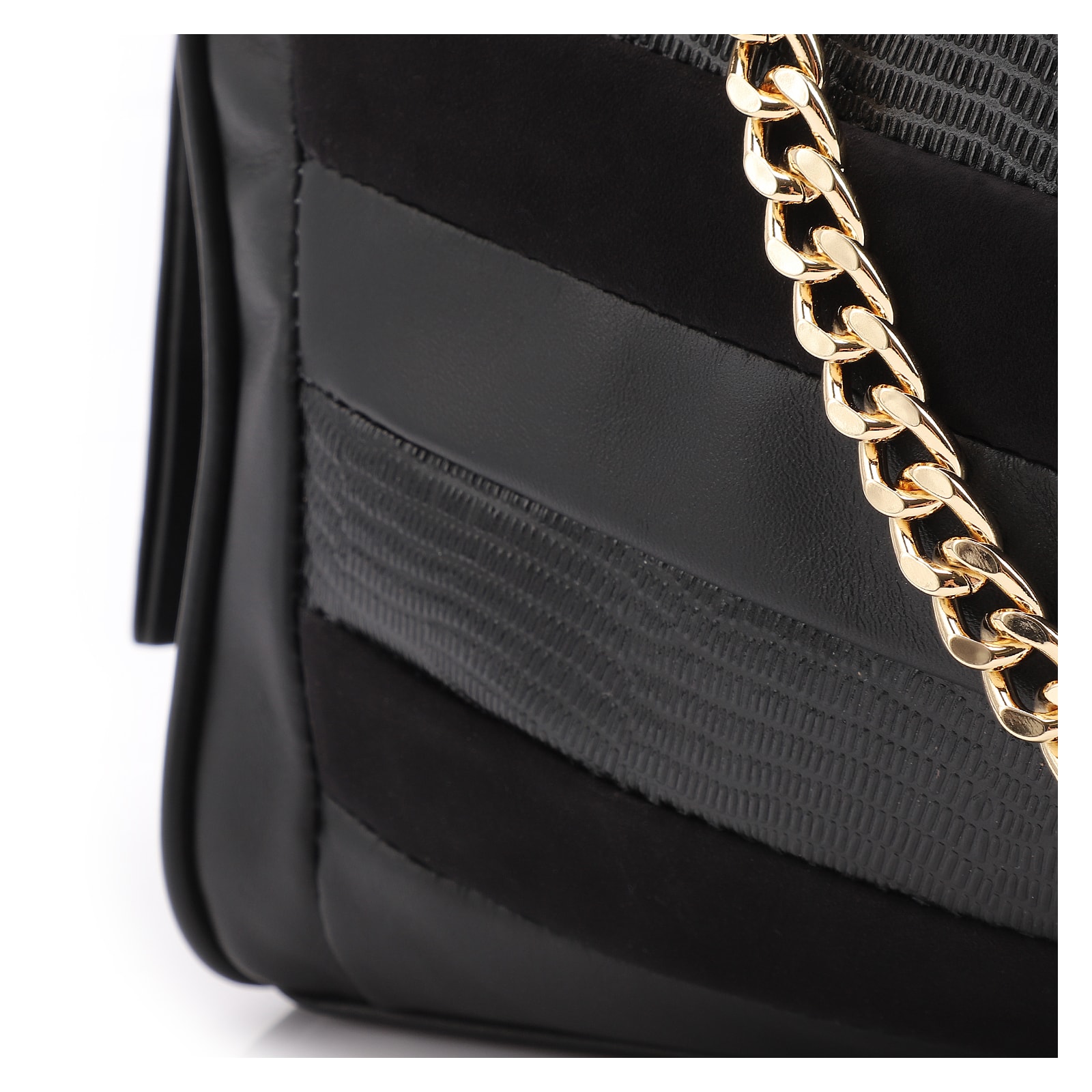 Bolsa Transversal Couro Preto/Couro Nobuck Preto/Lezard Preto