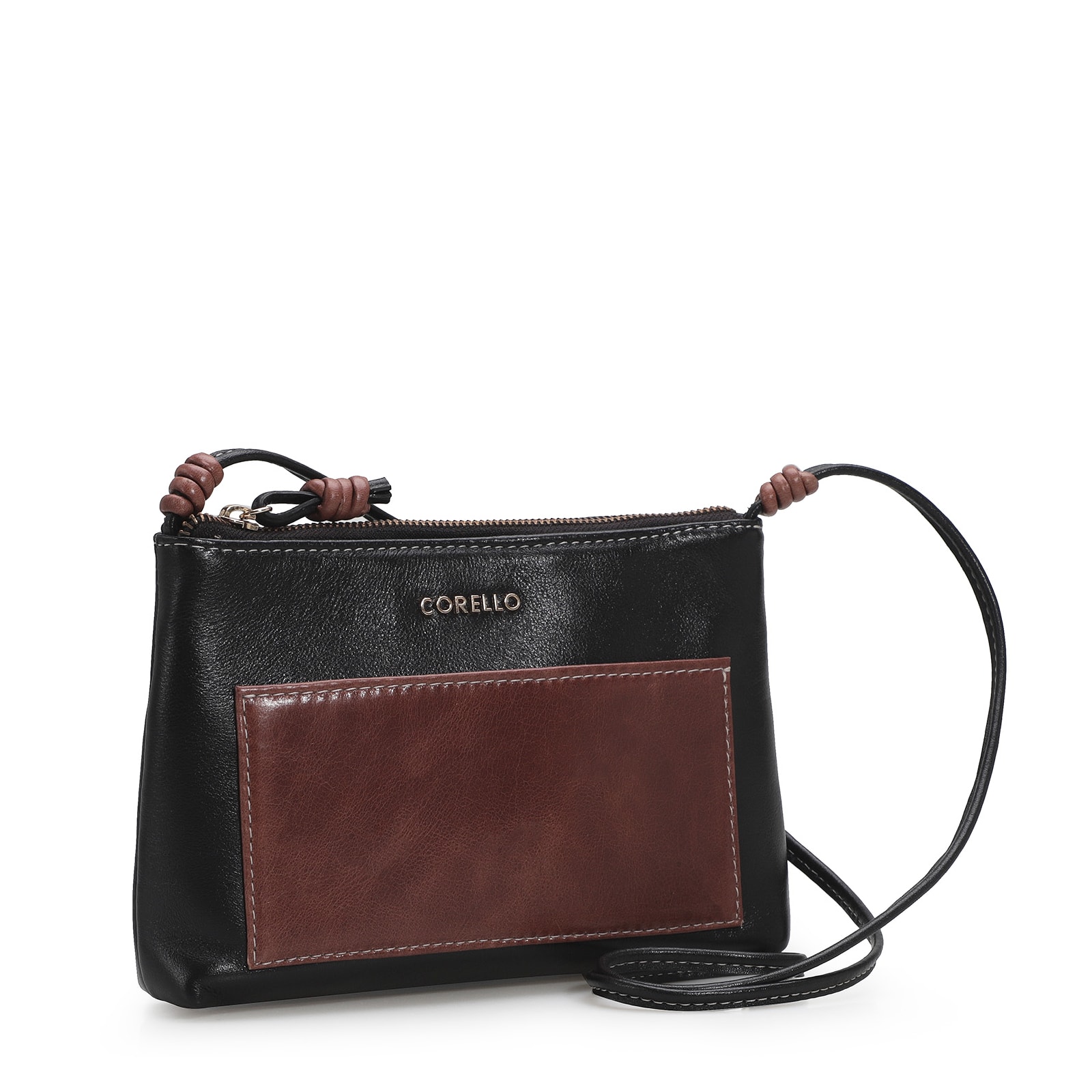 Bolsa Transversal Couro Preto/Marrom
