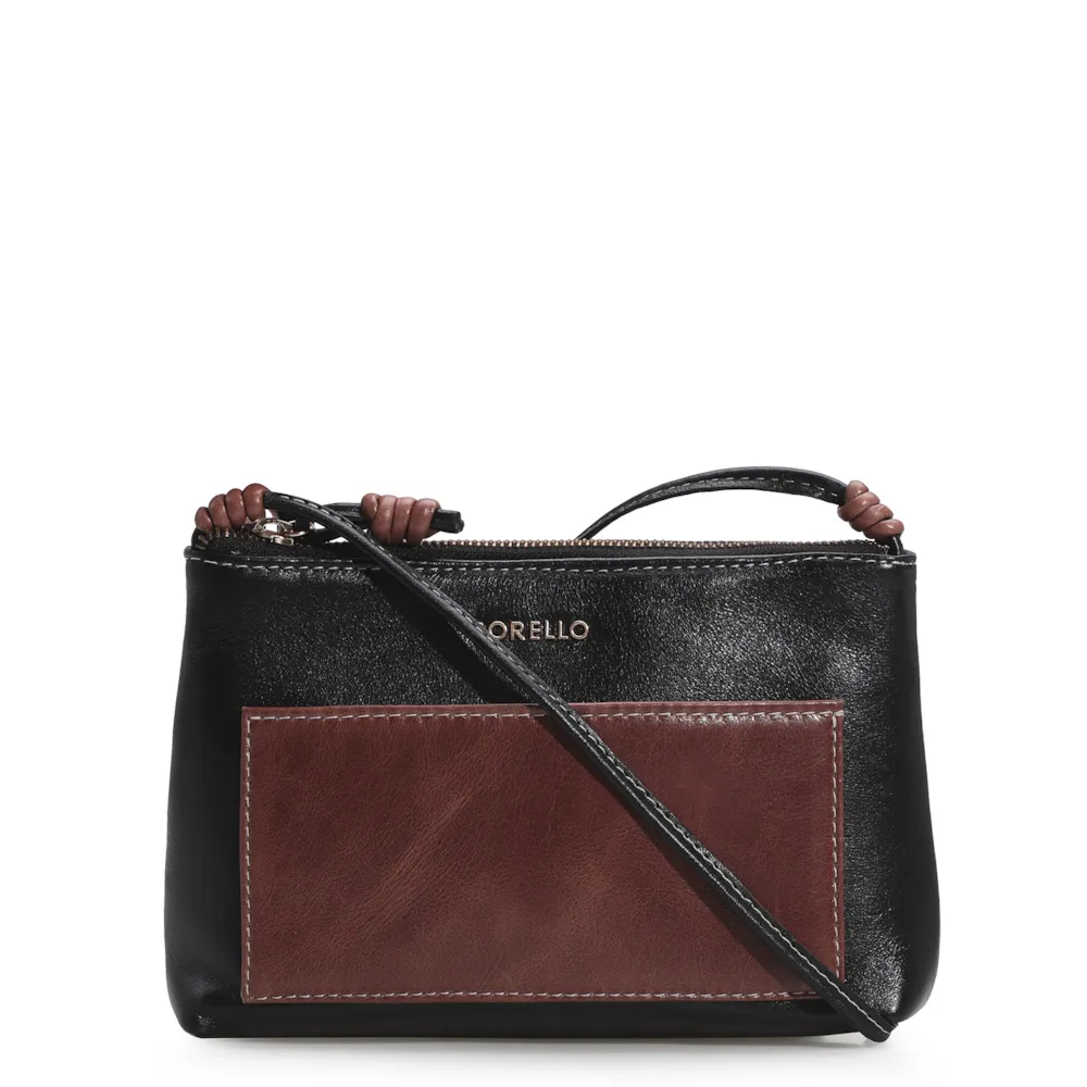Bolsa Transversal Couro Preto/Marrom