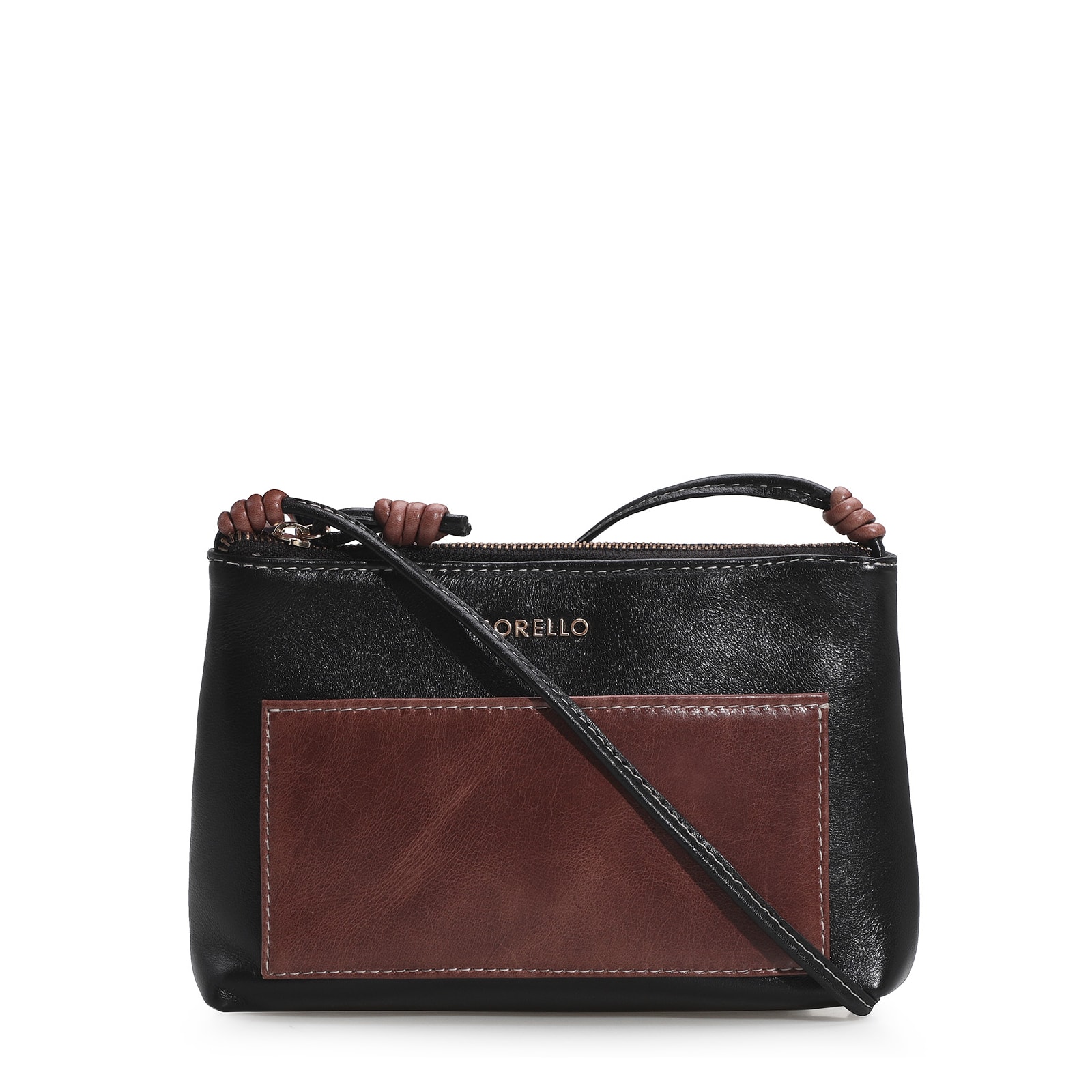 Bolsa Transversal Couro Preto/Marrom