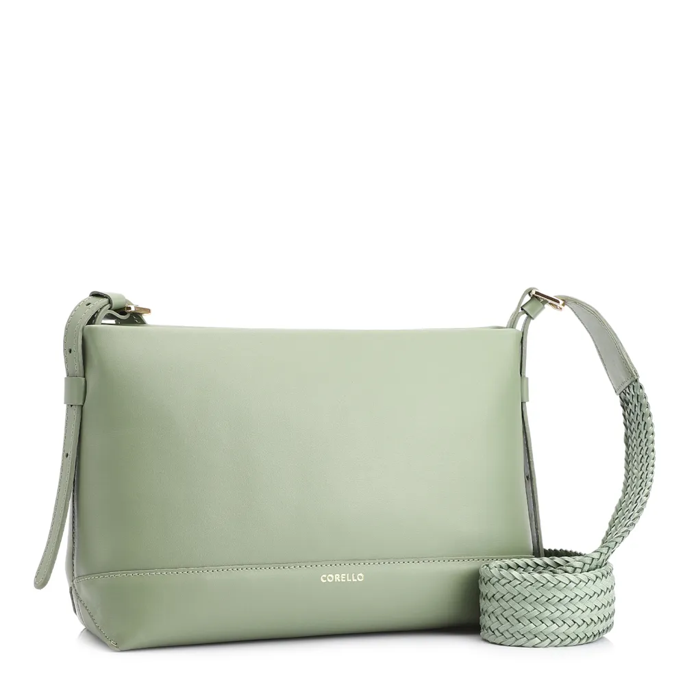 Bolsa Transversal Couro Verde Claro/Alça Alt Tramado Verde - imagem 3