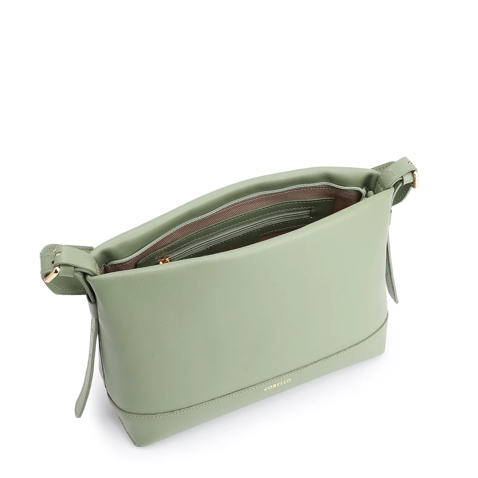Bolsa Transversal Couro Verde Claro/Alça Alt Tramado Verde
