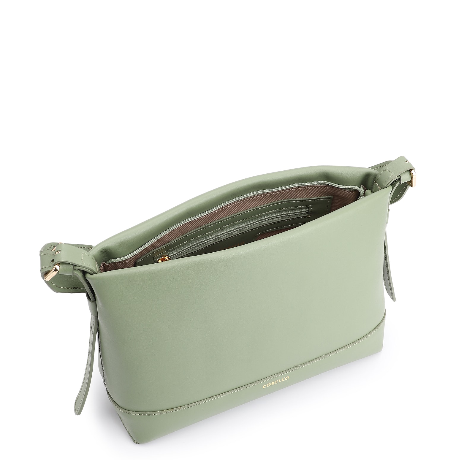 Bolsa Transversal Couro Verde Claro/Alça Alt Tramado Verde