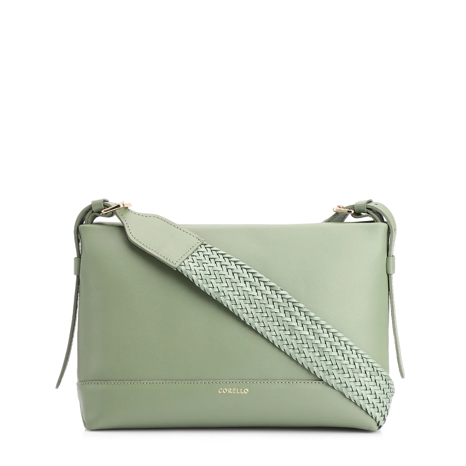 Bolsa Transversal Couro Verde Claro/Alça Alt Tramado Verde