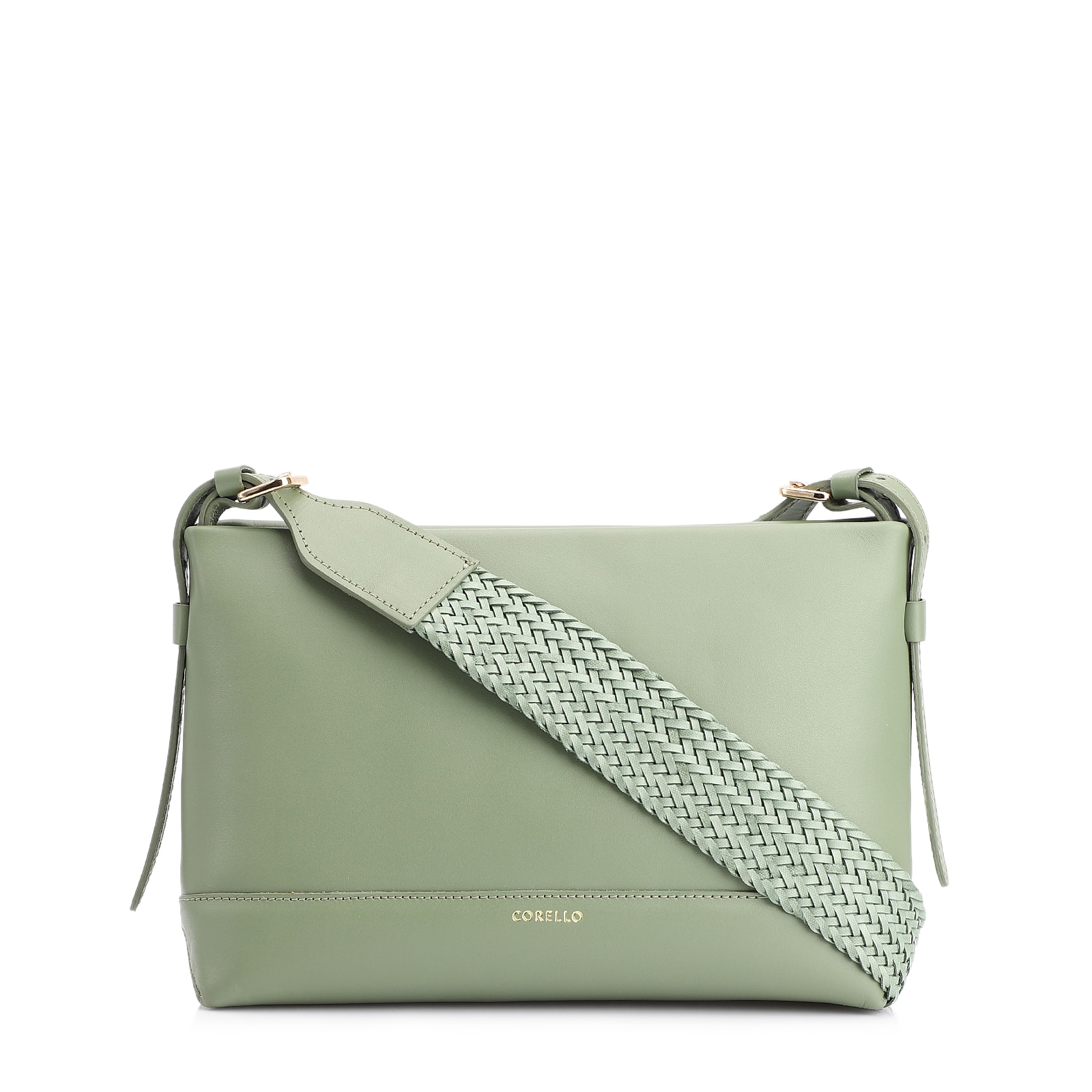 Bolsa Transversal Couro Verde Claro/Alça Alt Tramado Verde