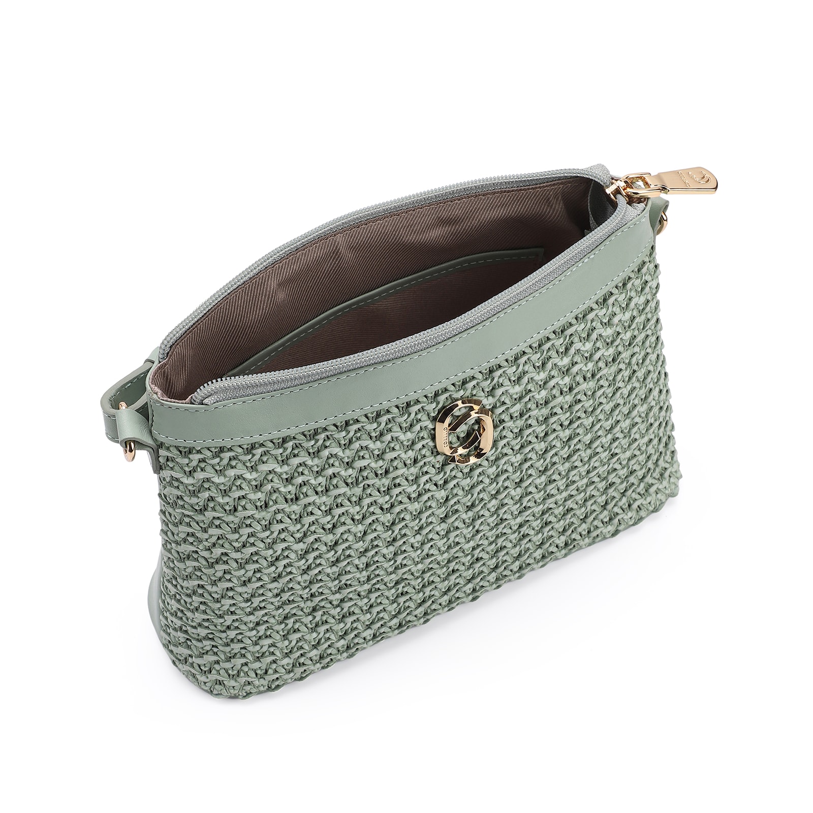 Bolsa Transversal Couro Verde/Crochet Verde
