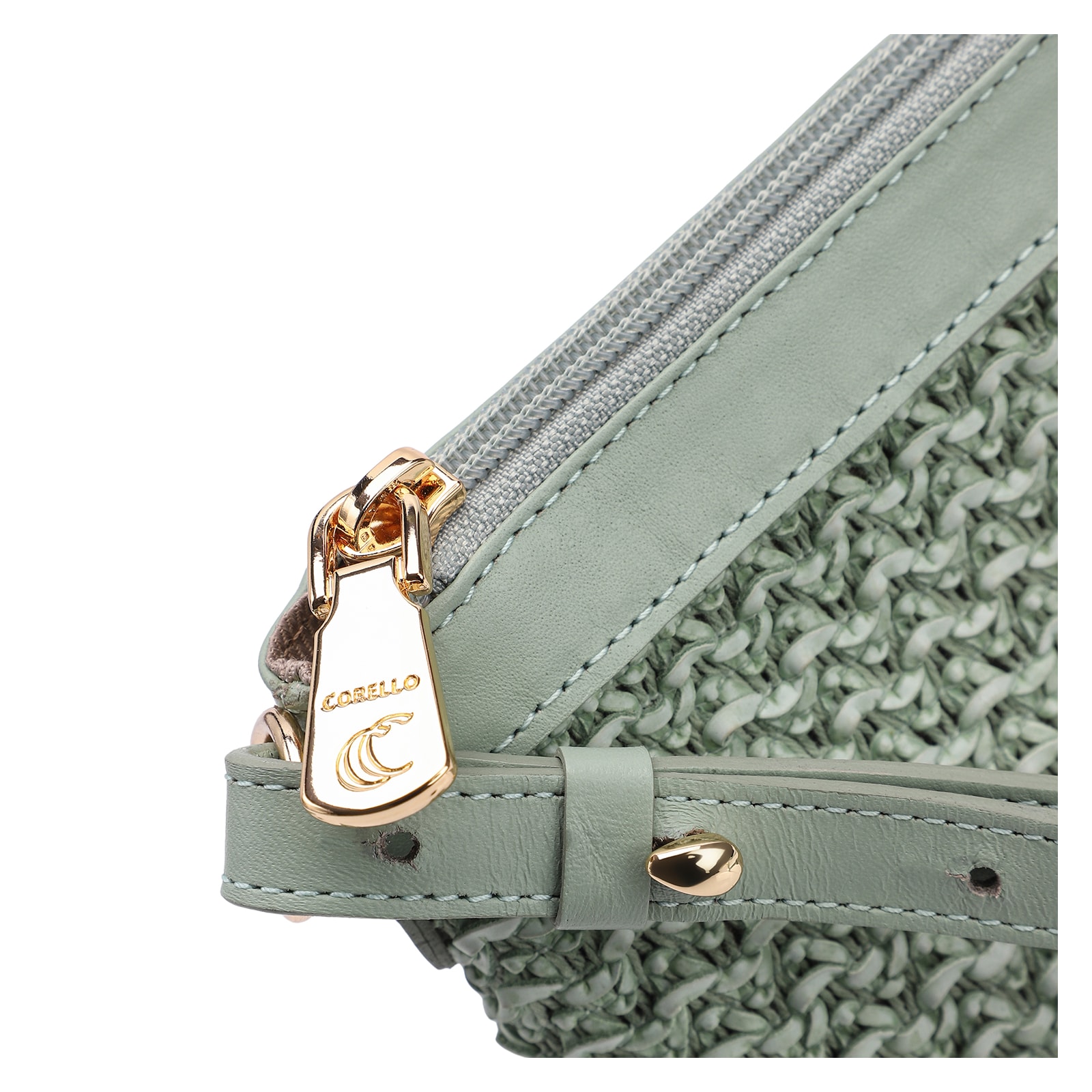 Bolsa Transversal Couro Verde/Crochet Verde