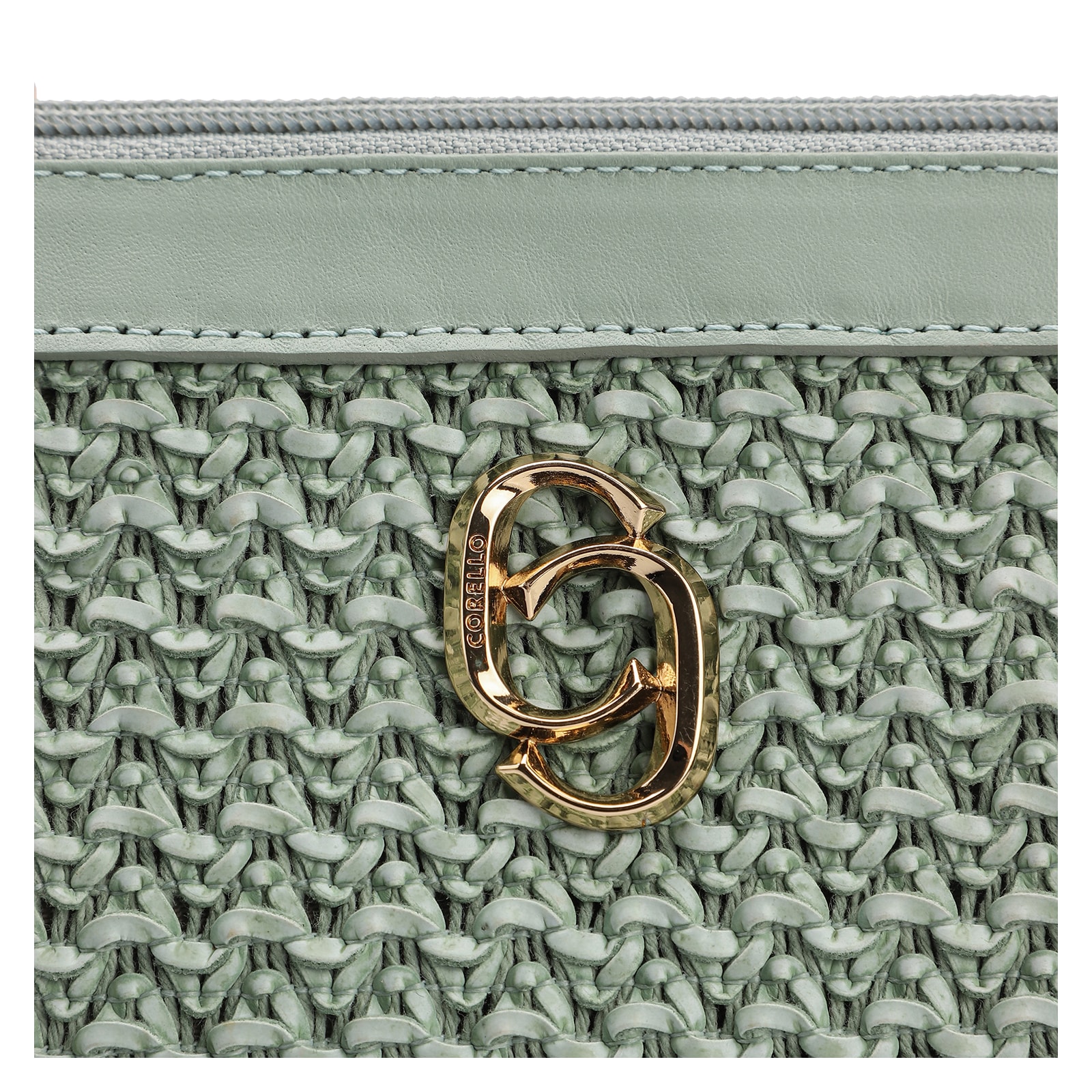 Bolsa Transversal Couro Verde/Crochet Verde