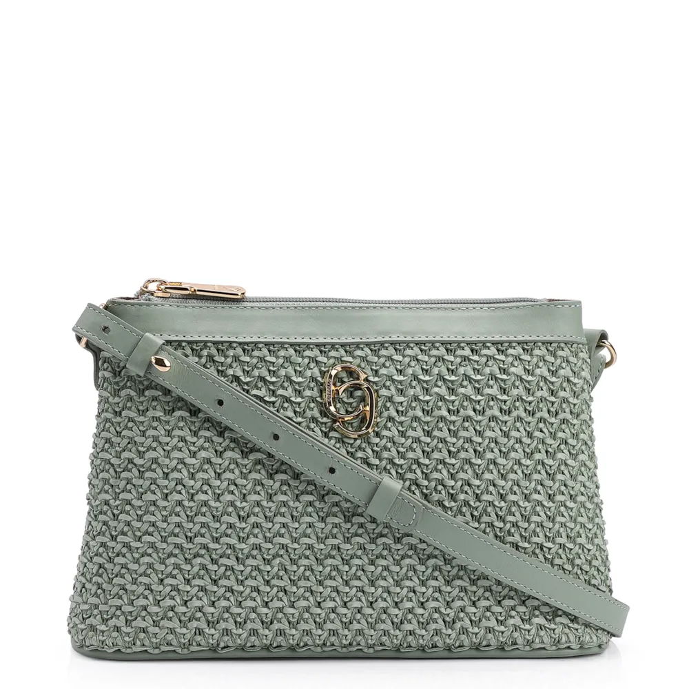 Bolsa Transversal Couro Verde/Crochet Verde