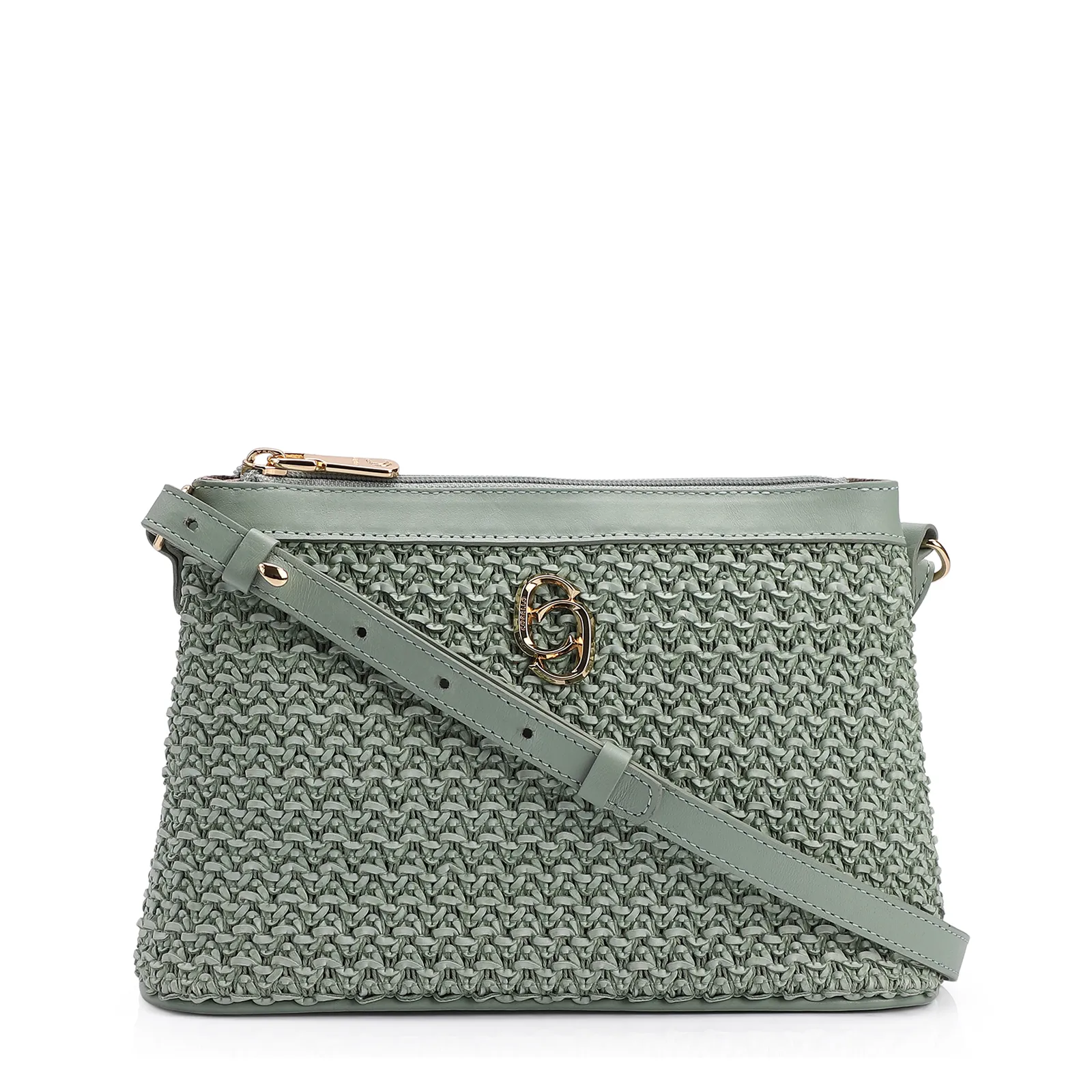 Bolsa Transversal Couro Verde/Crochet Verde