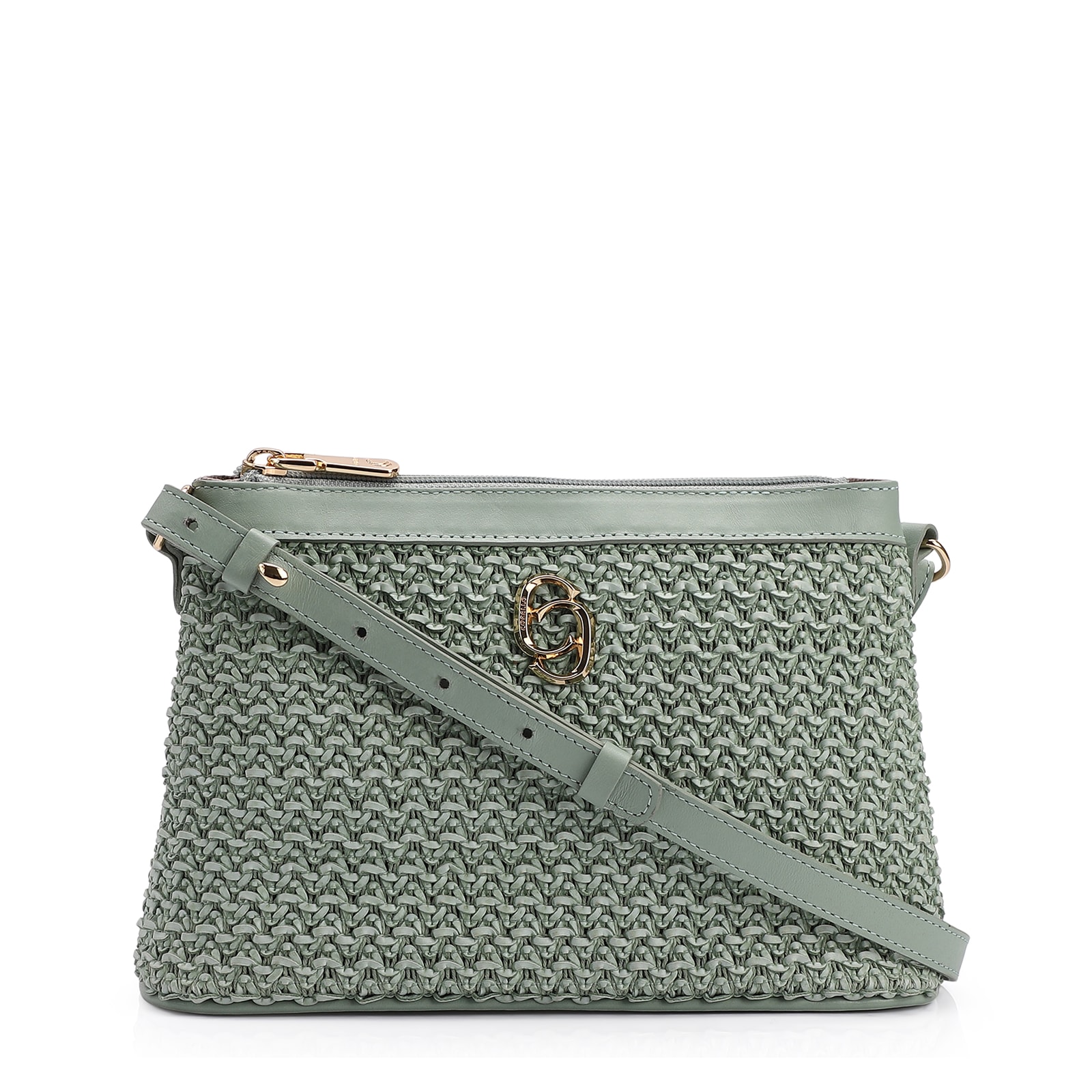 Bolsa Transversal Couro Verde/Crochet Verde