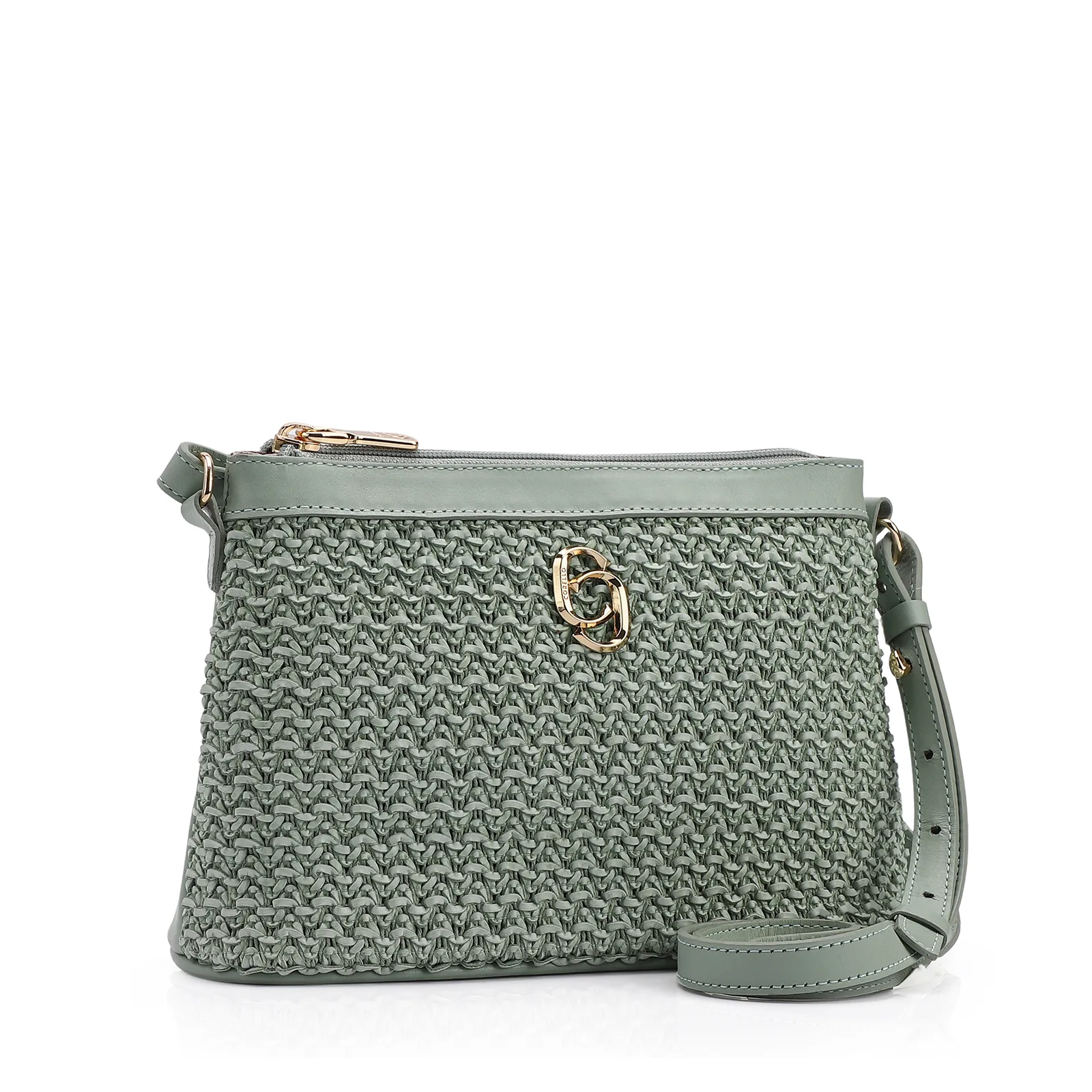 Bolsa Transversal Couro Verde/Crochet Verde