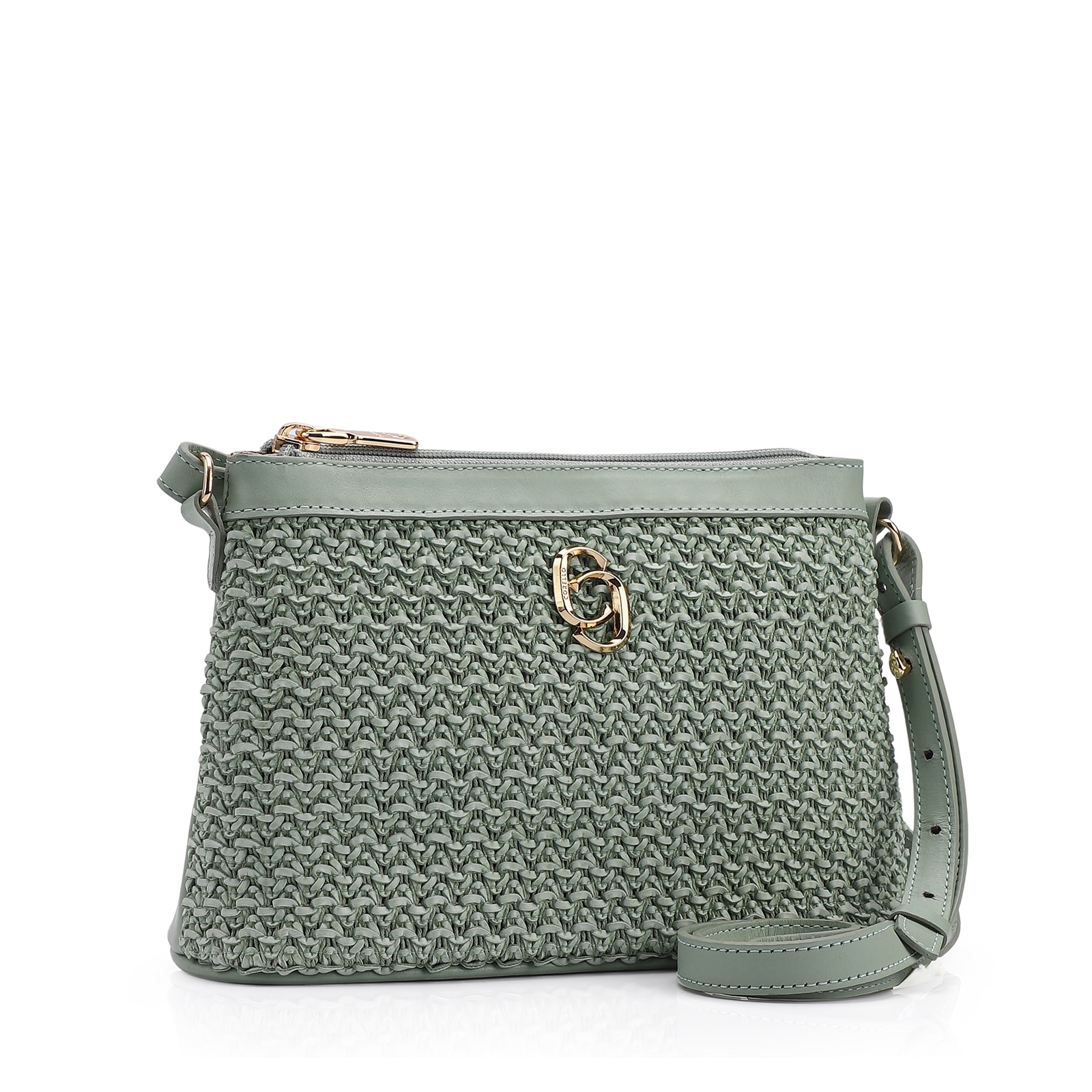 Bolsa Transversal Couro Verde/Crochet Verde
