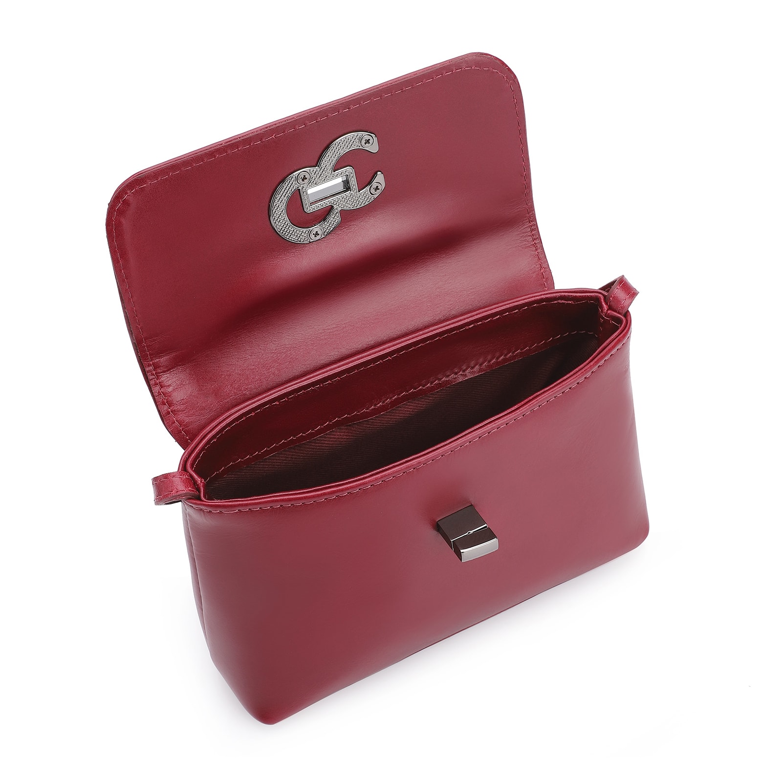Bolsa Transversal Couro Vermelho Cereja