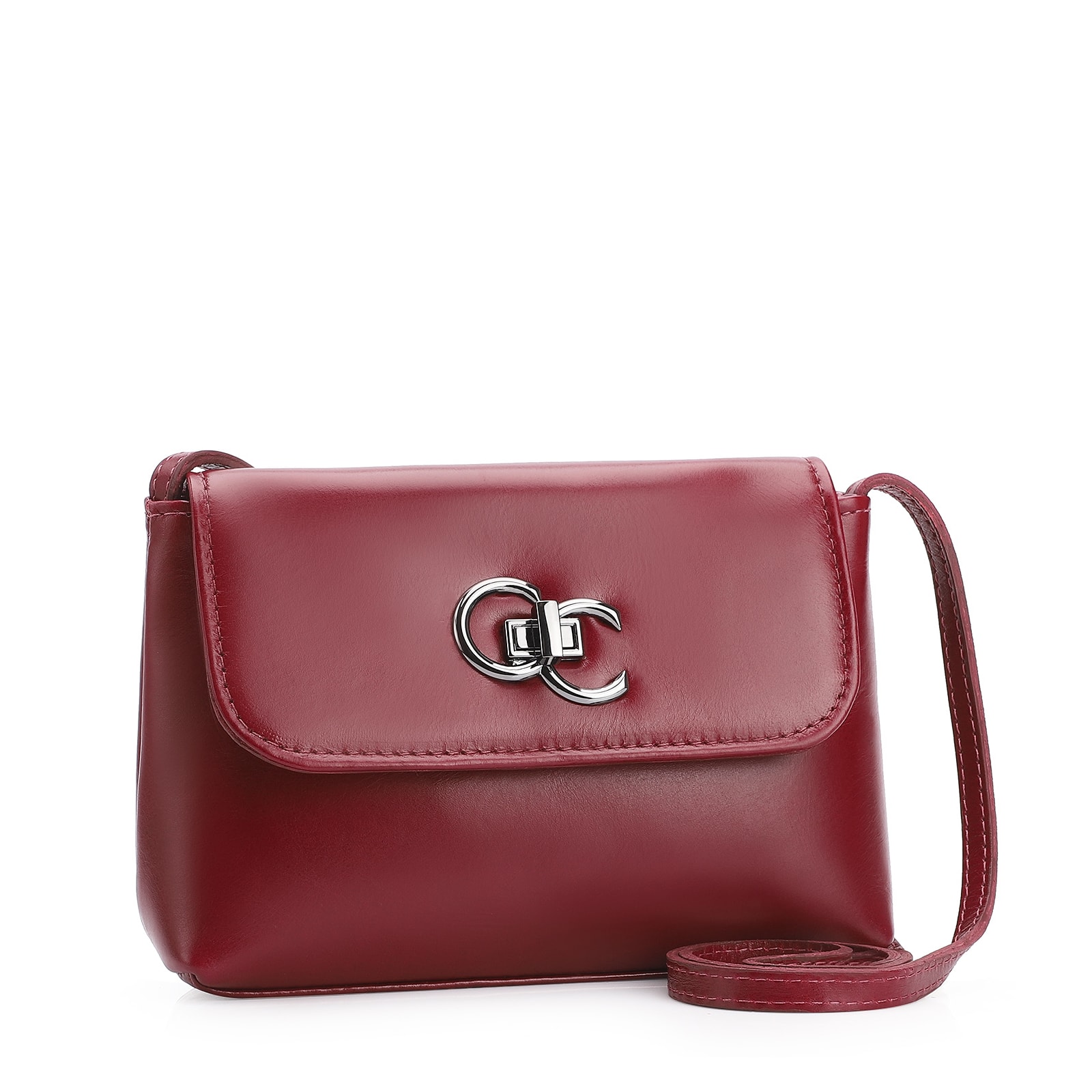 Bolsa Transversal Couro Vermelho Cereja
