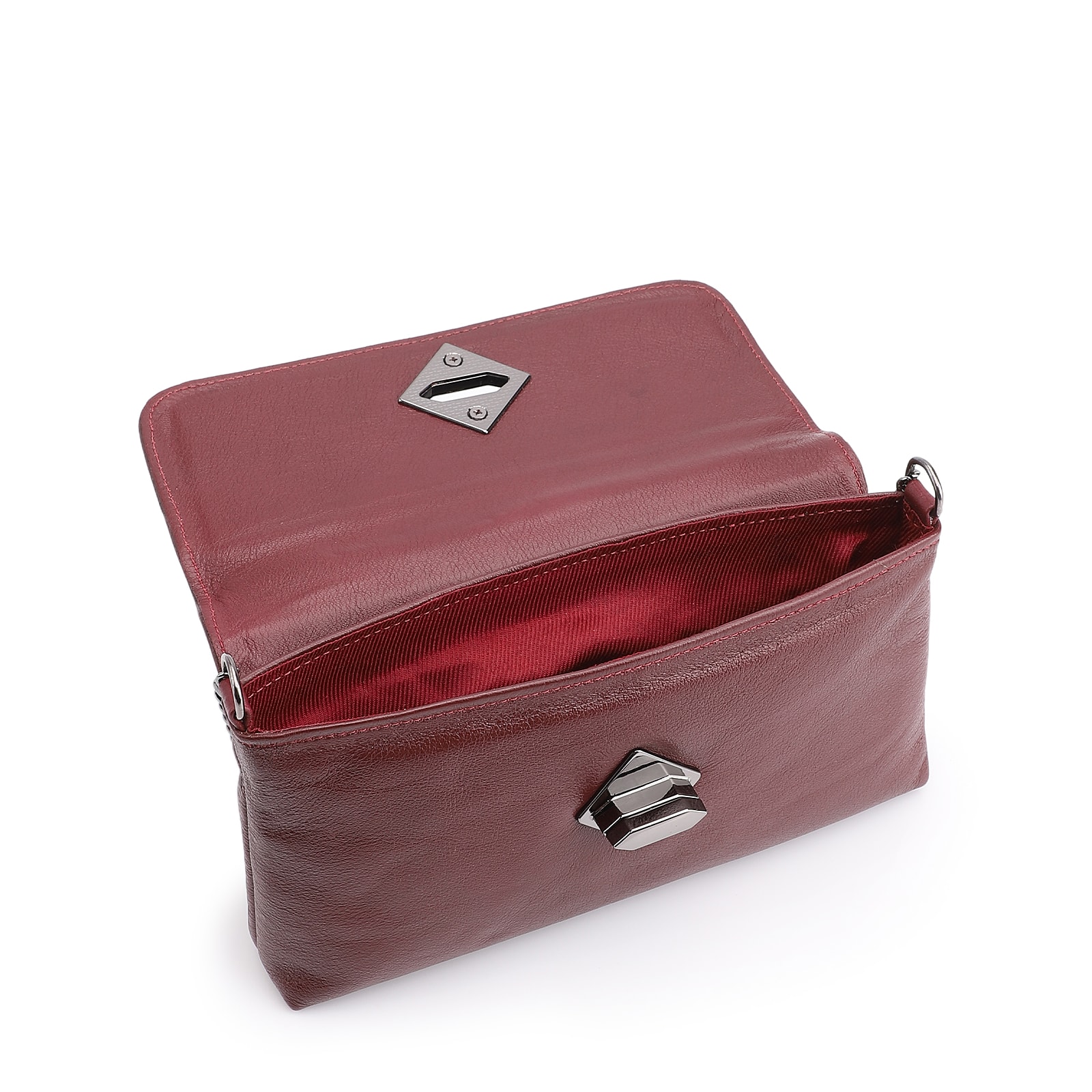  Bolsa Transversal Couro Vinho