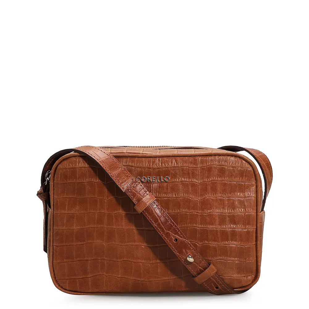 Bolsa Transversal Croco Caramelo