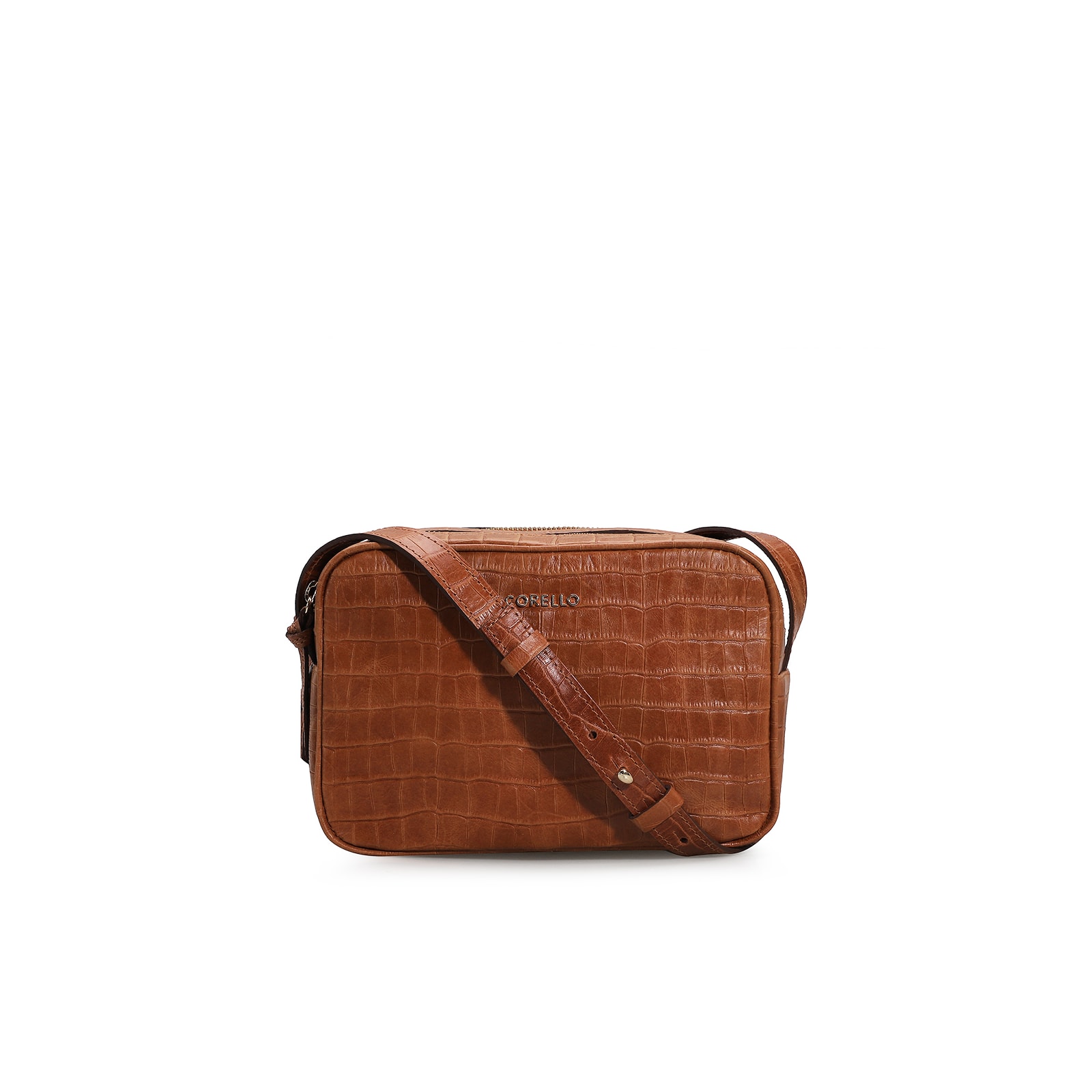 Bolsa Transversal Croco Caramelo