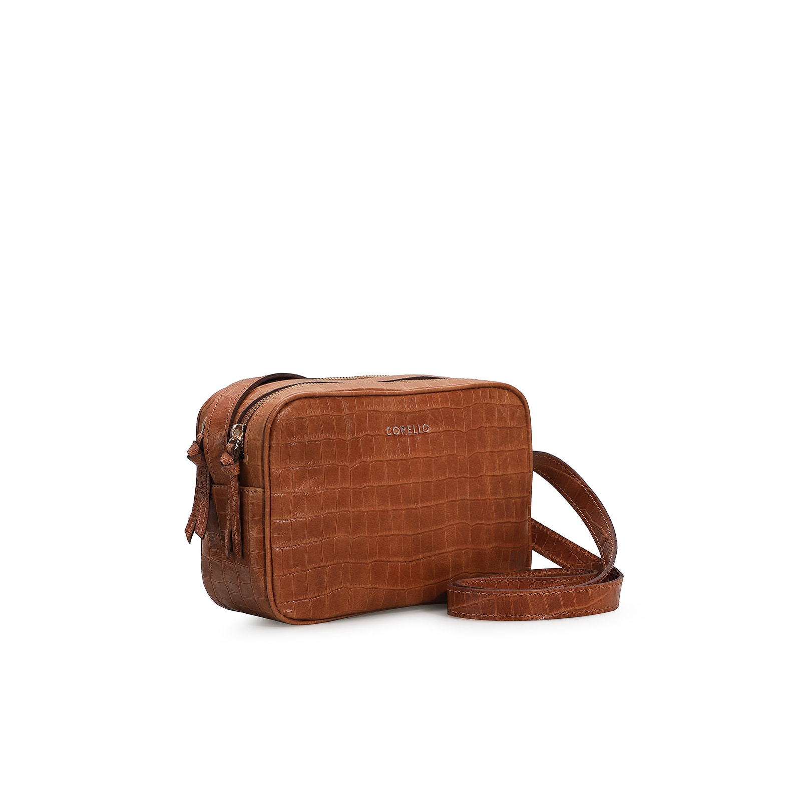 Bolsa Transversal Croco Caramelo