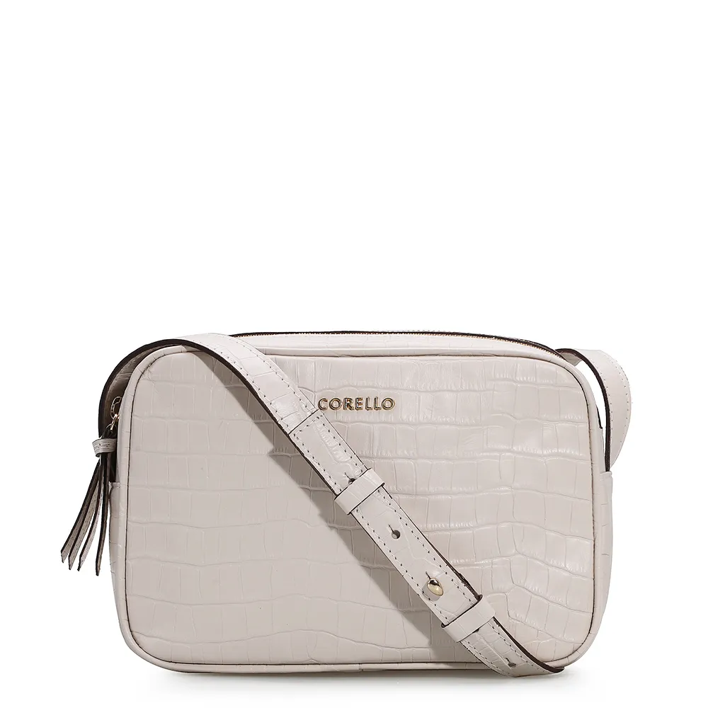 Bolsa Transversal Croco Off White