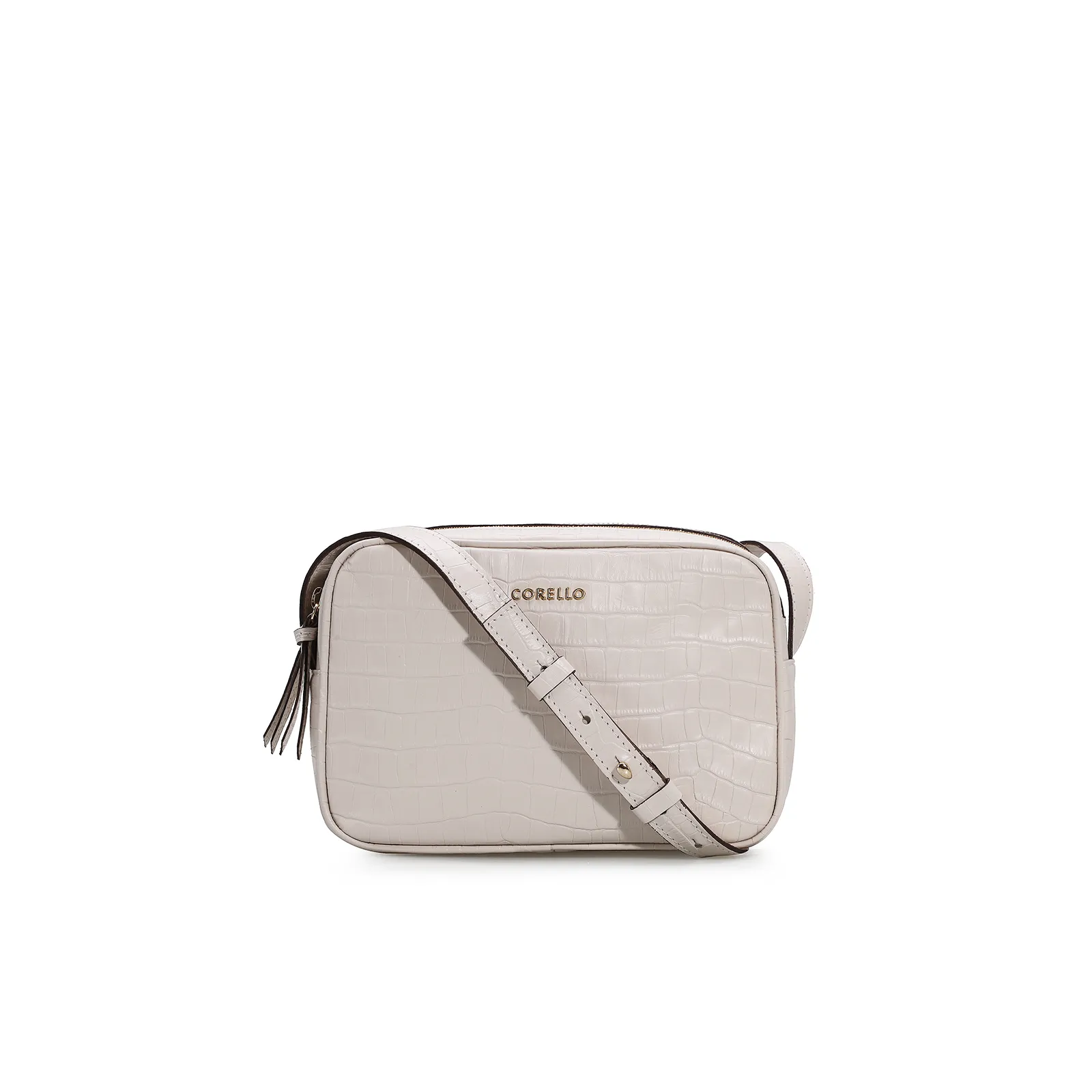 Bolsa Transversal Croco Off White