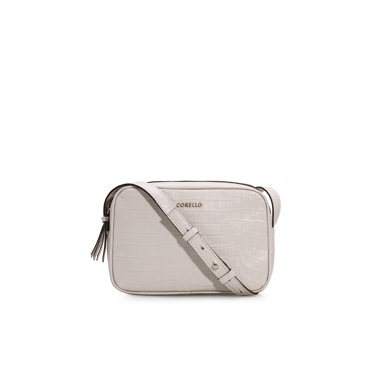 Bolsa Transversal Croco Off White