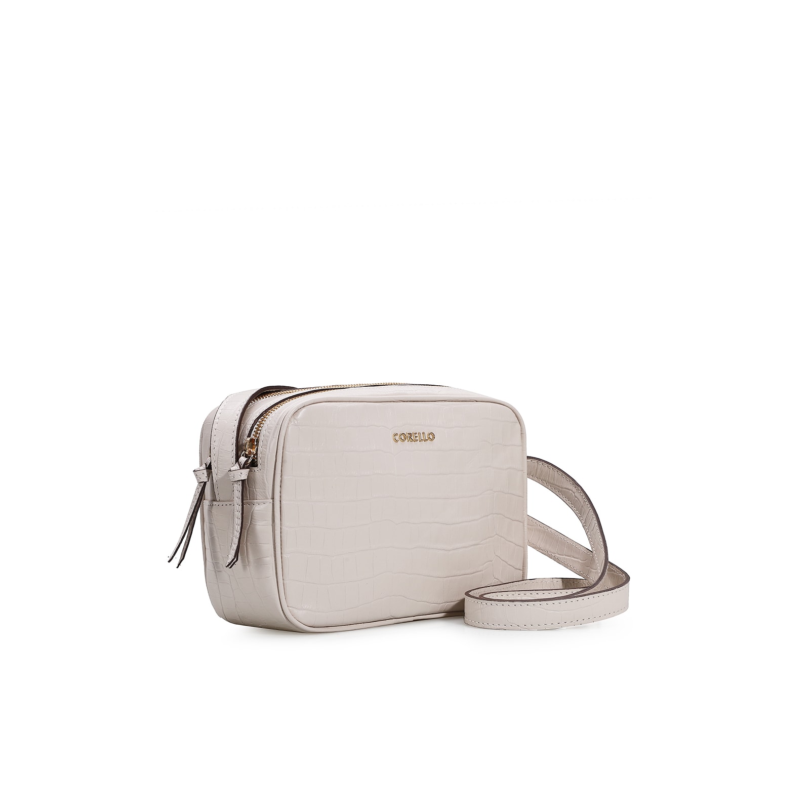Bolsa Transversal Croco Off White