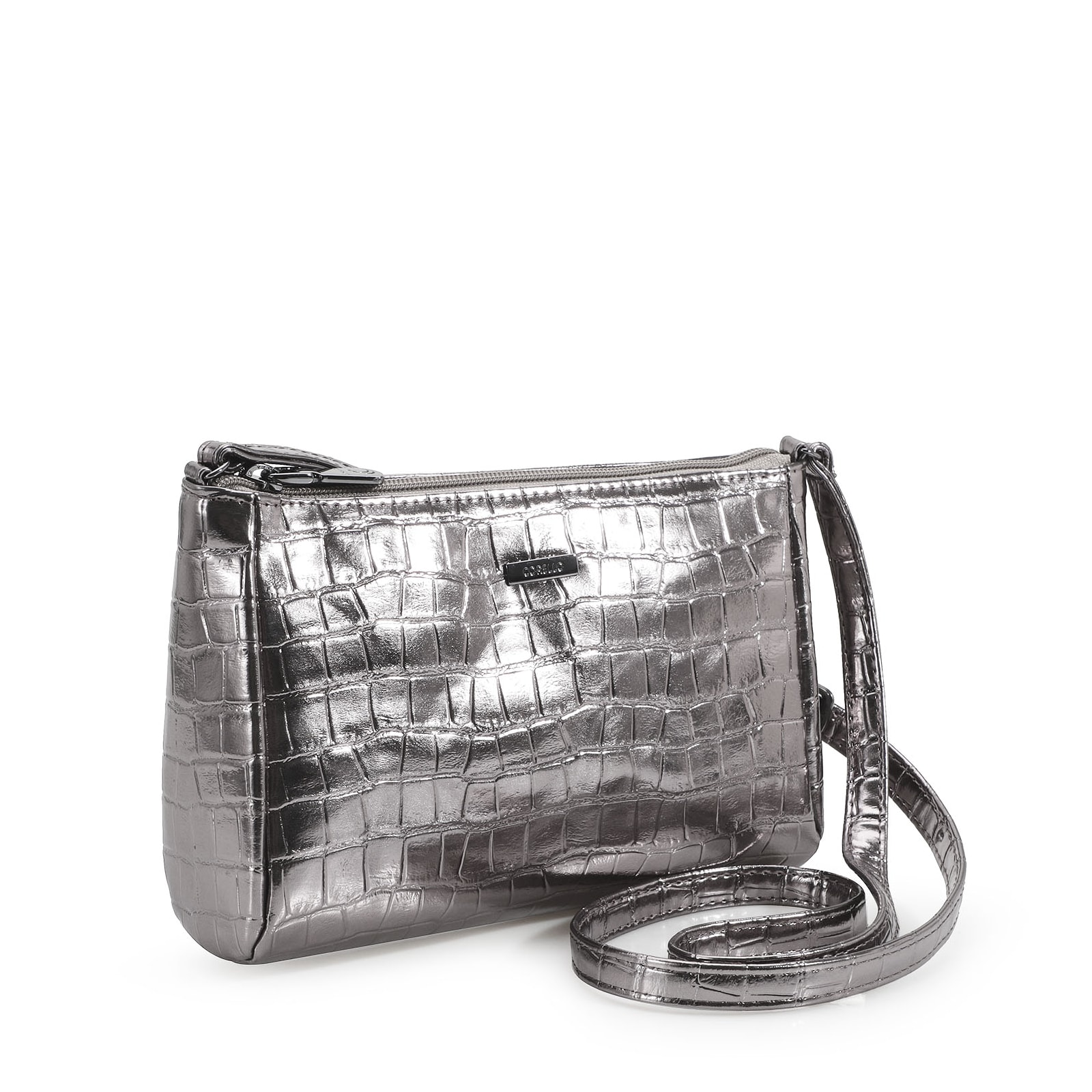 Bolsa Transversal Croco Prata
