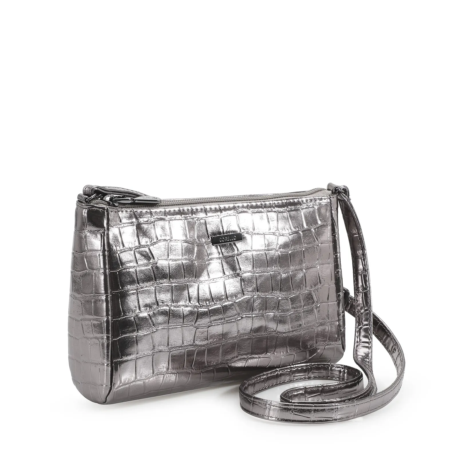 Bolsa Transversal Croco Prata