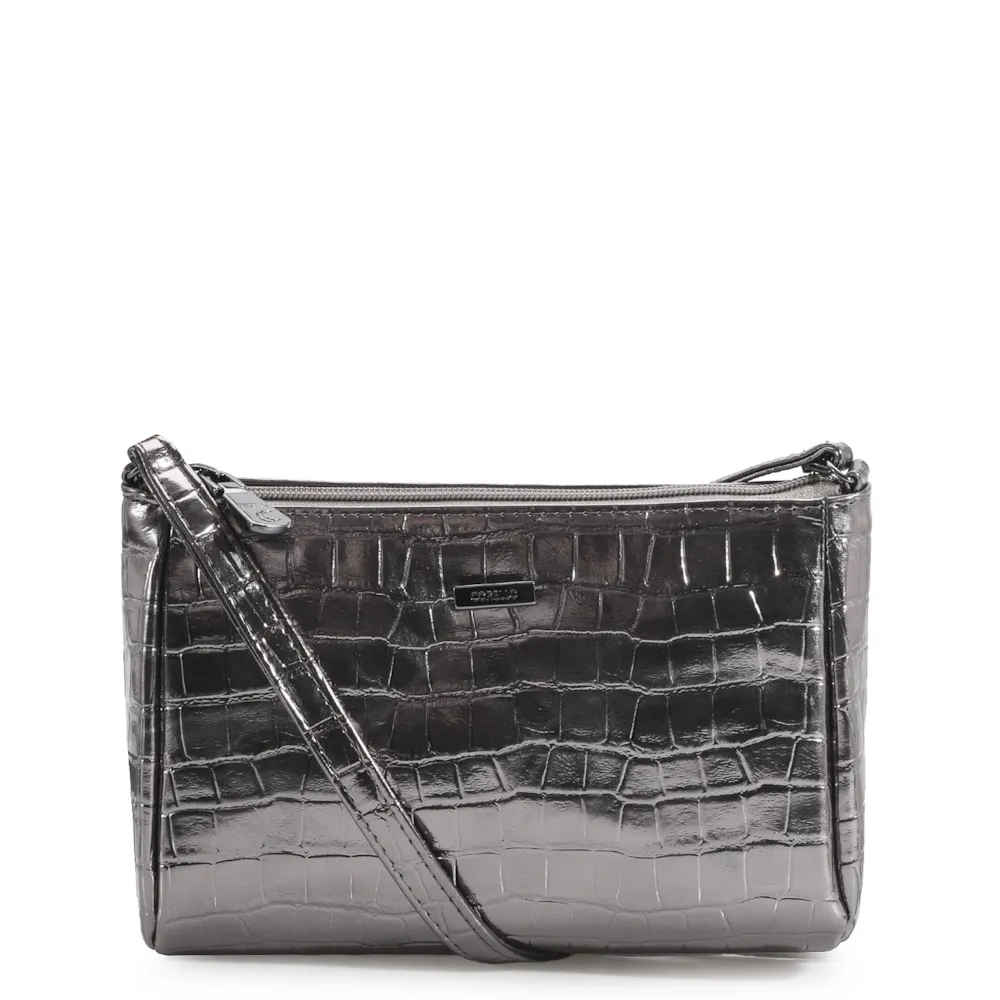 Bolsa Transversal Croco Prata