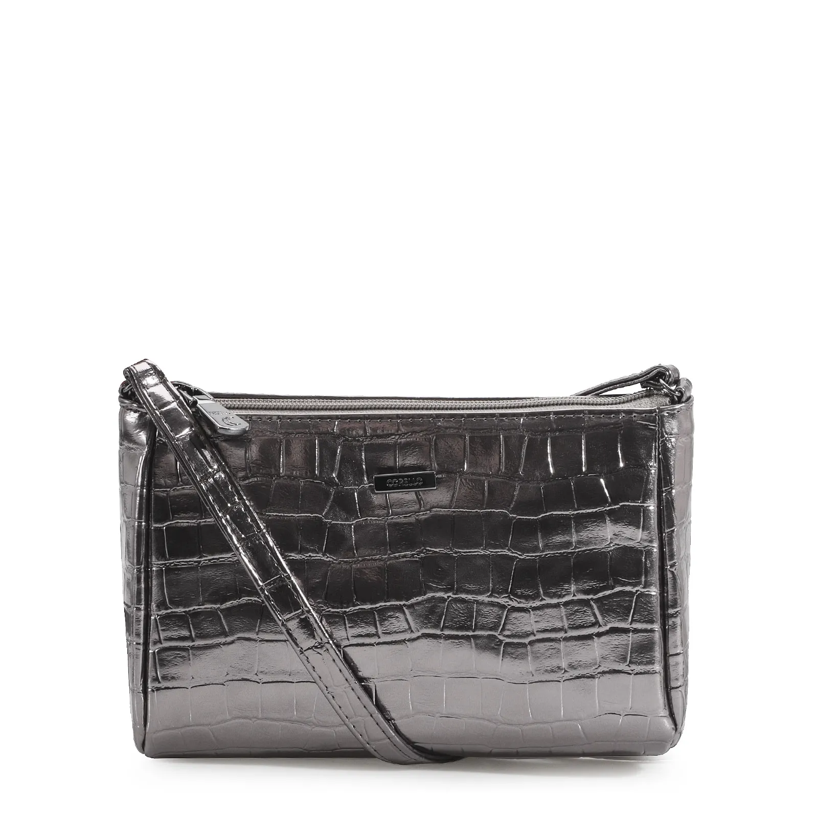 Bolsa Transversal Croco Prata