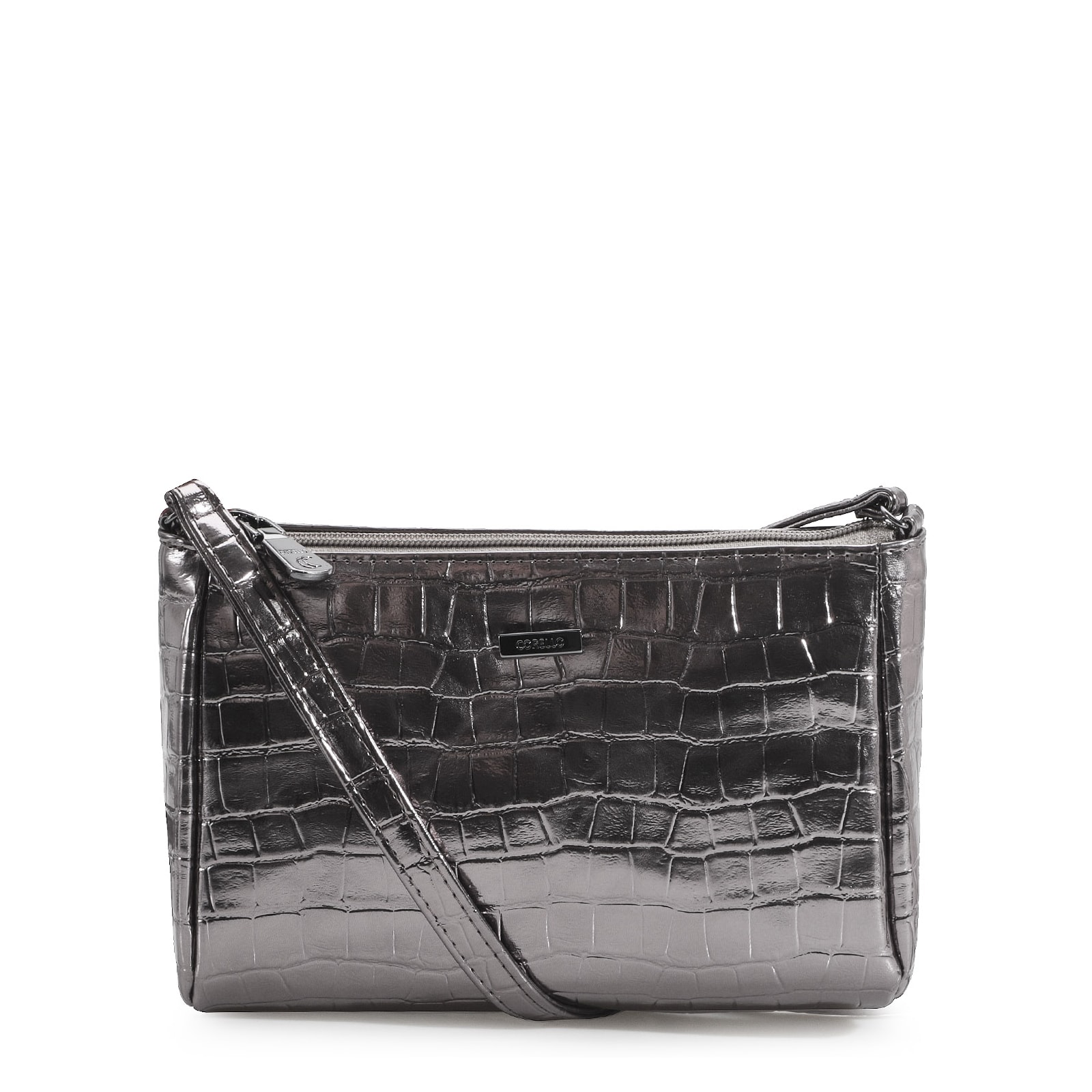 Bolsa Transversal Croco Prata