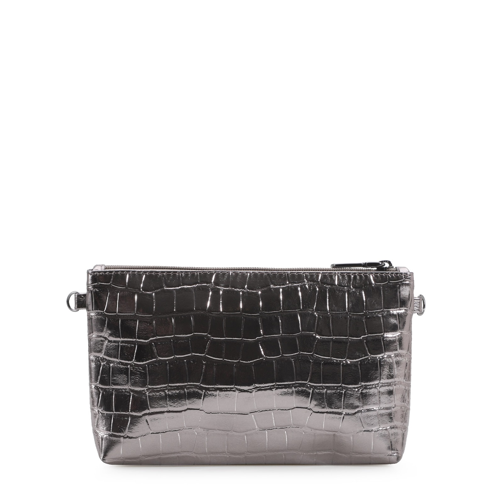 Bolsa Transversal Croco Prata Velho