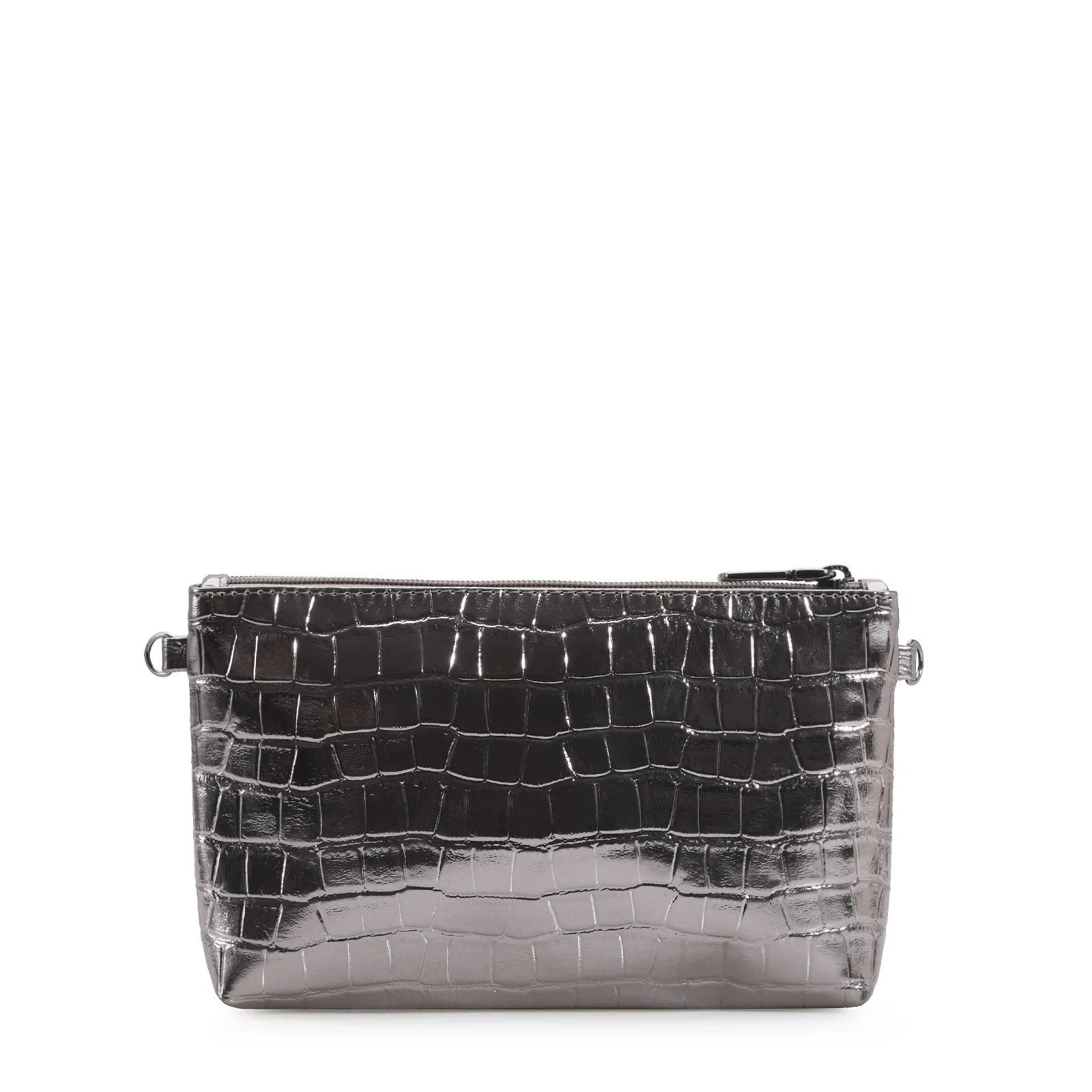 Bolsa Transversal Croco Prata Velho